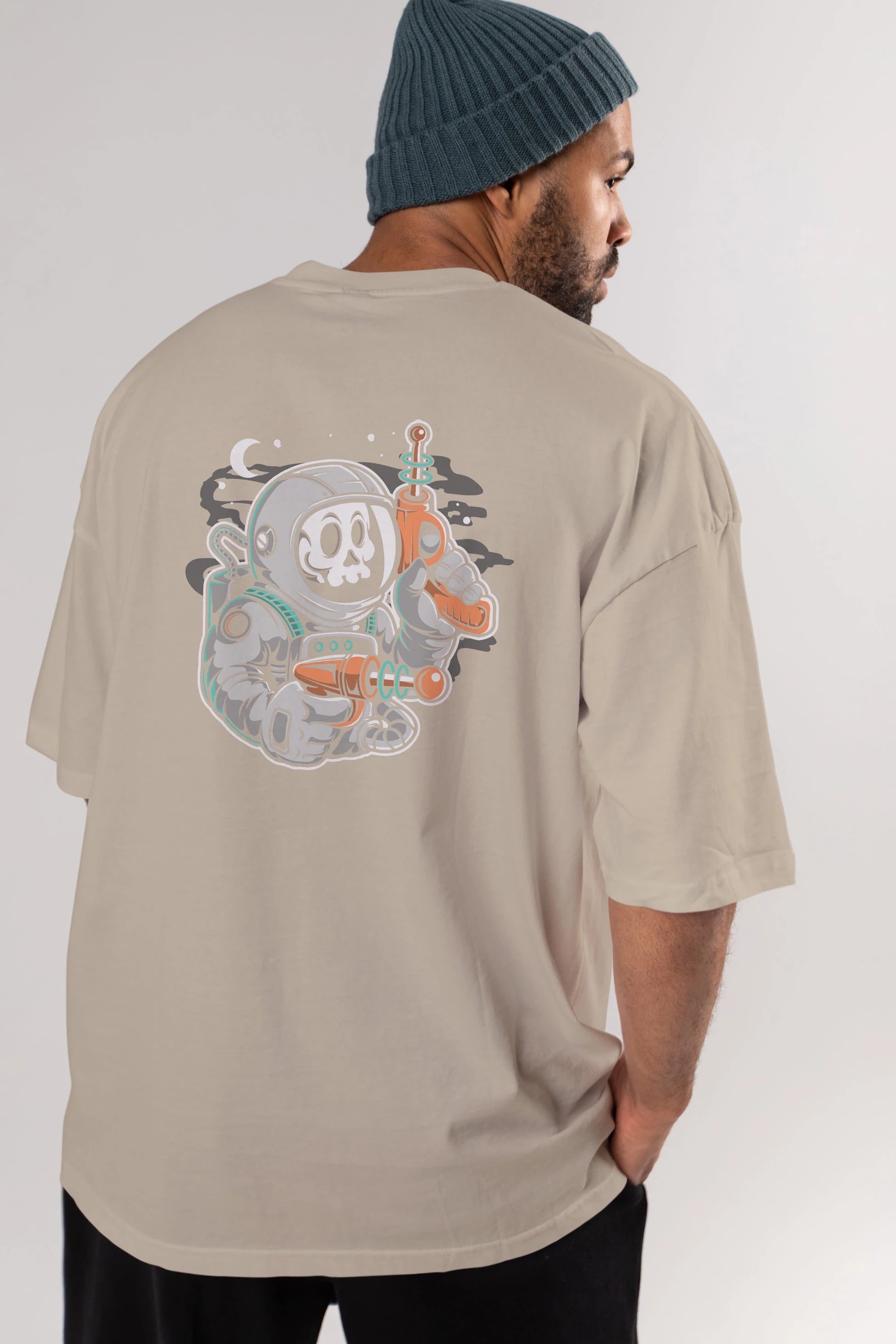 Astronaut Ray Gun Arka Baskılı Oversize t-shirt Erkek Kadın Unisex