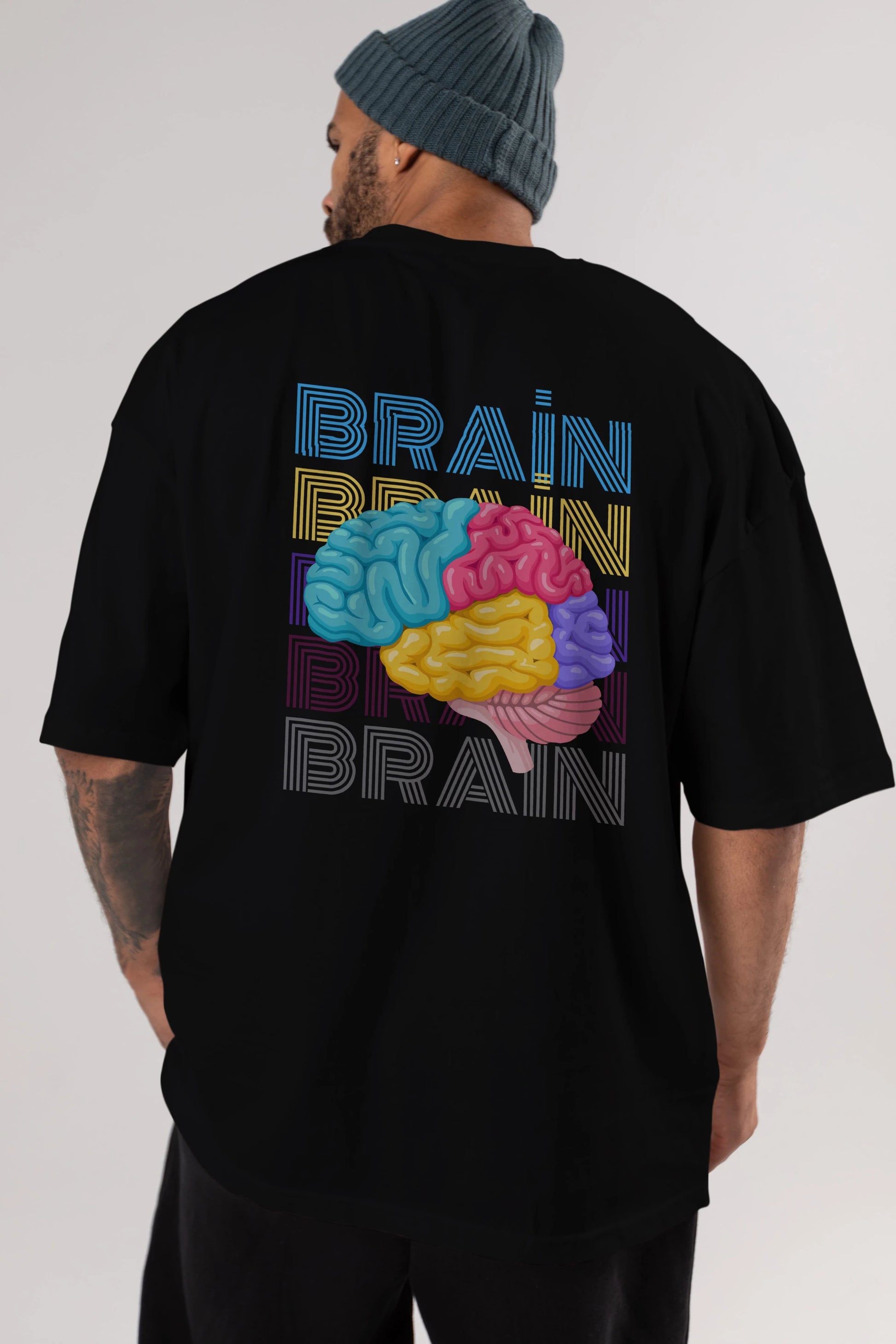 Brain Yazılı Arka Baskılı Oversize t-shirt Erkek Kadın Unisex