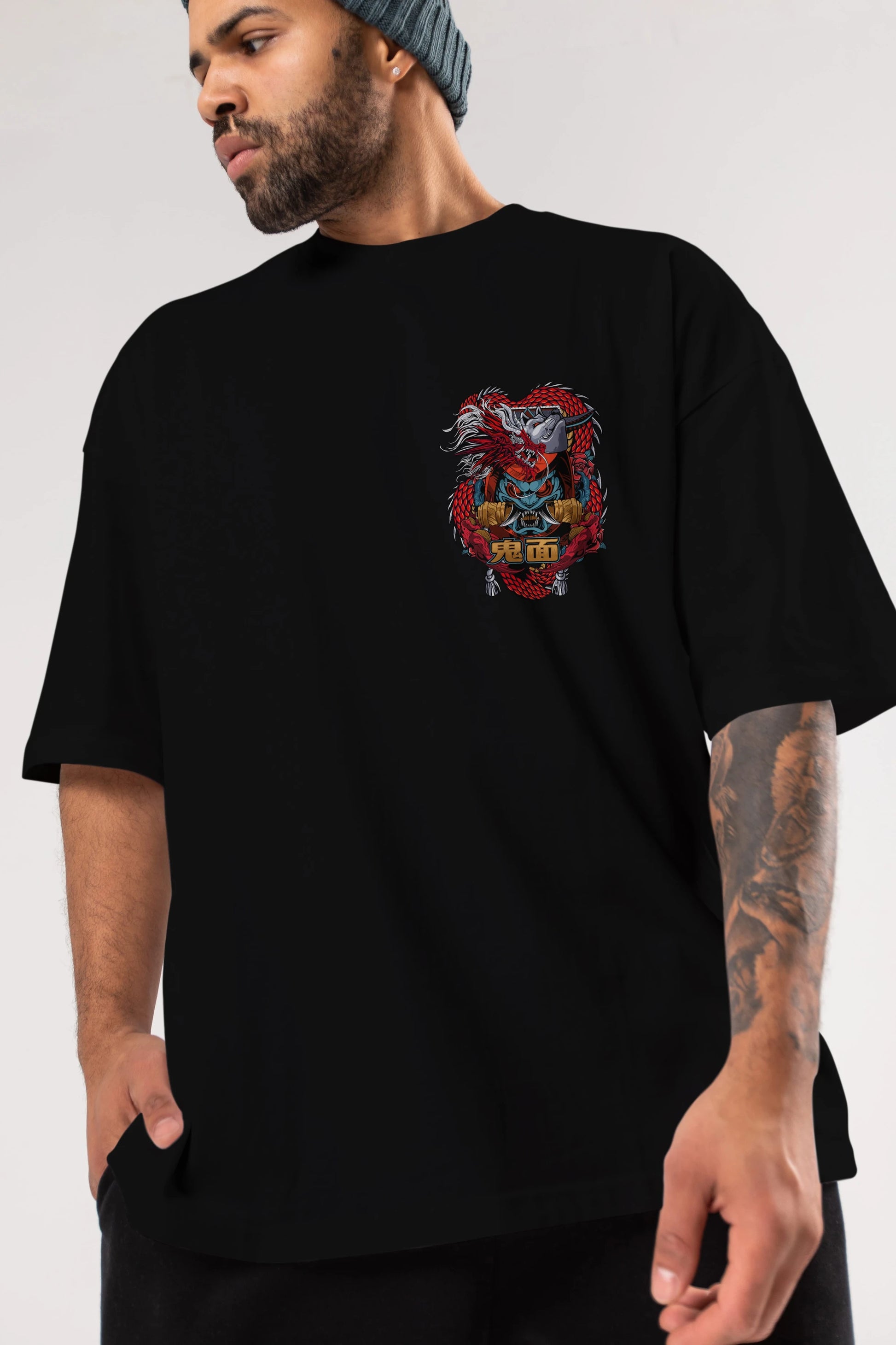 TRIBAL Ön Sol Baskılı Oversize t-shirt Erkek Kadın Unisex %100 Pamuk Bisiklet Yaka tişort