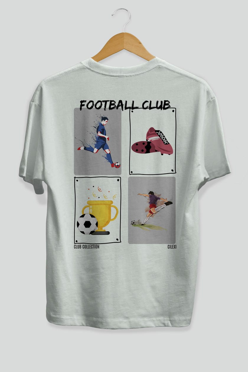 Football Club Arka Baskılı Oversize t-shirt Erkek Kadın %100 Pamuk Bisiklet Yaka tişort