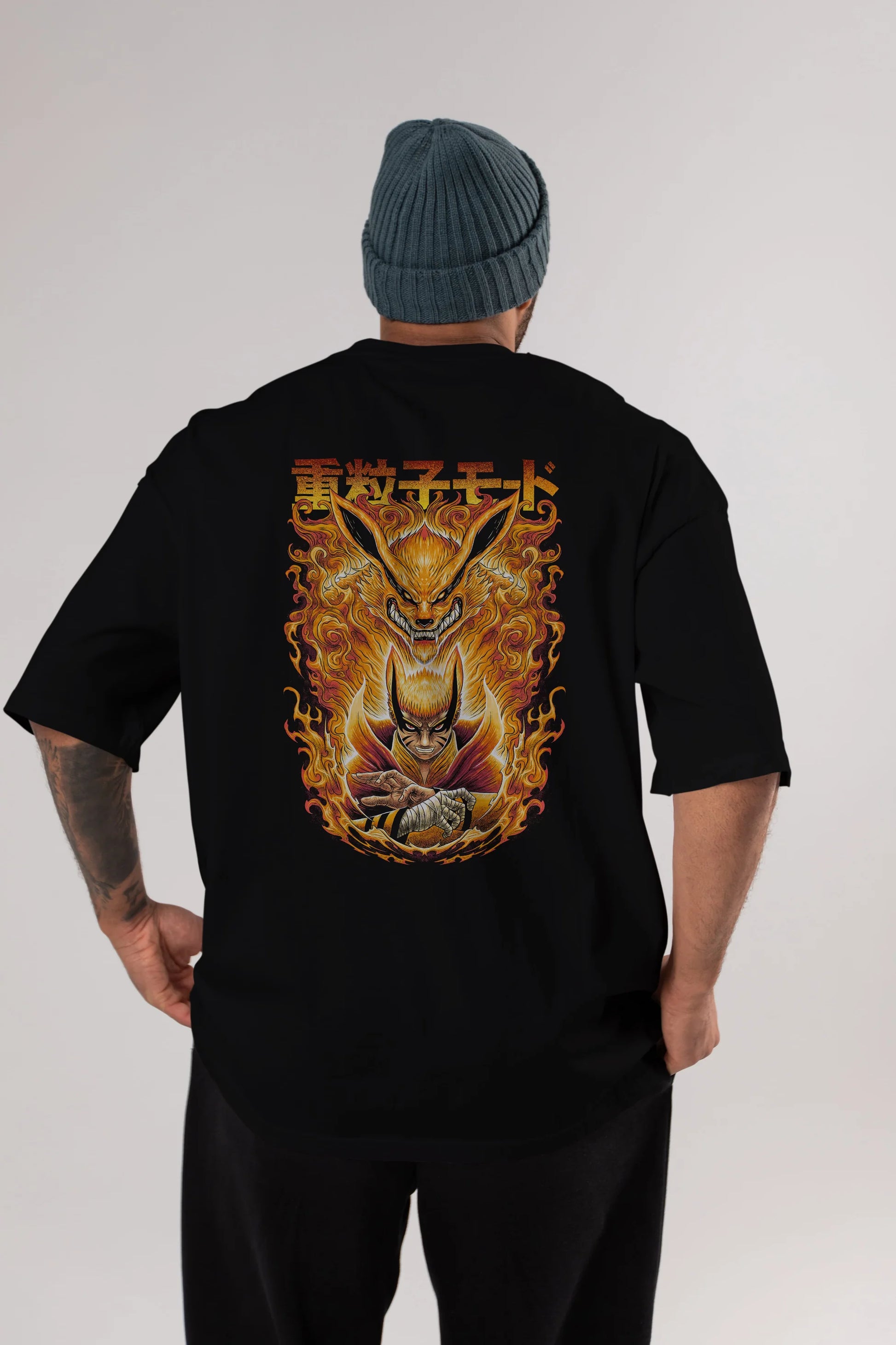 NARUTO KYUUBI 1 Anime Arka Baskılı Oversize t-shirt Erkek Kadın Unisex