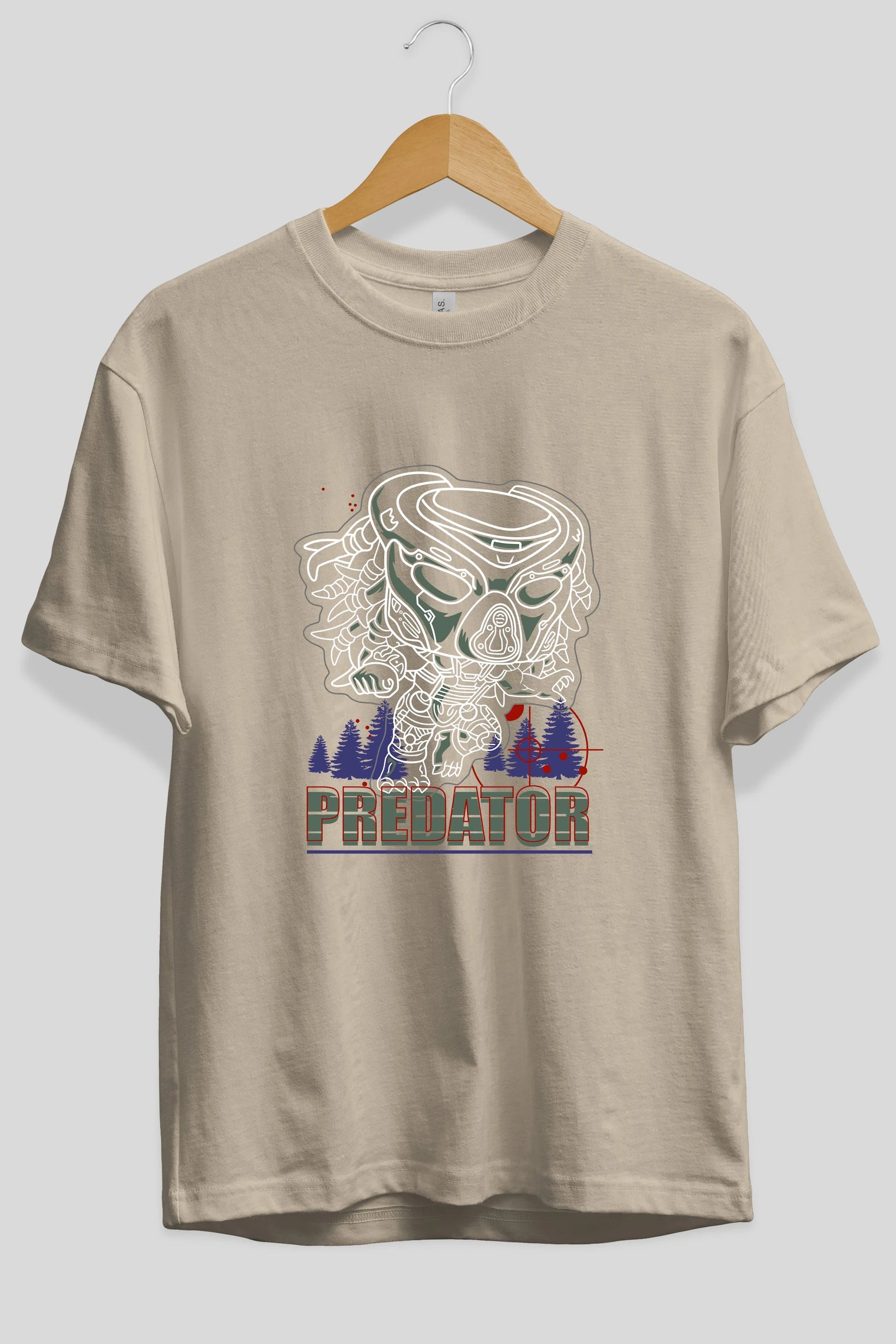 Predator Ön Baskılı Oversize t-shirt Erkek Kadın Unisex %100 Pamuk Bisiklet Yaka tişort