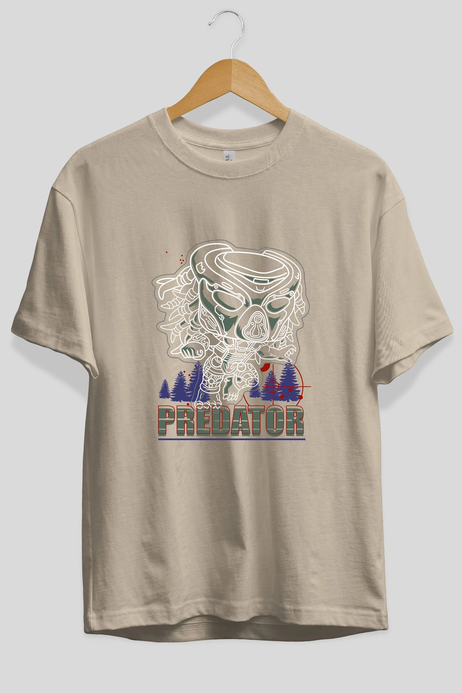 Predator Ön Baskılı Oversize t-shirt Erkek Kadın Unisex %100 Pamuk Bisiklet Yaka tişort