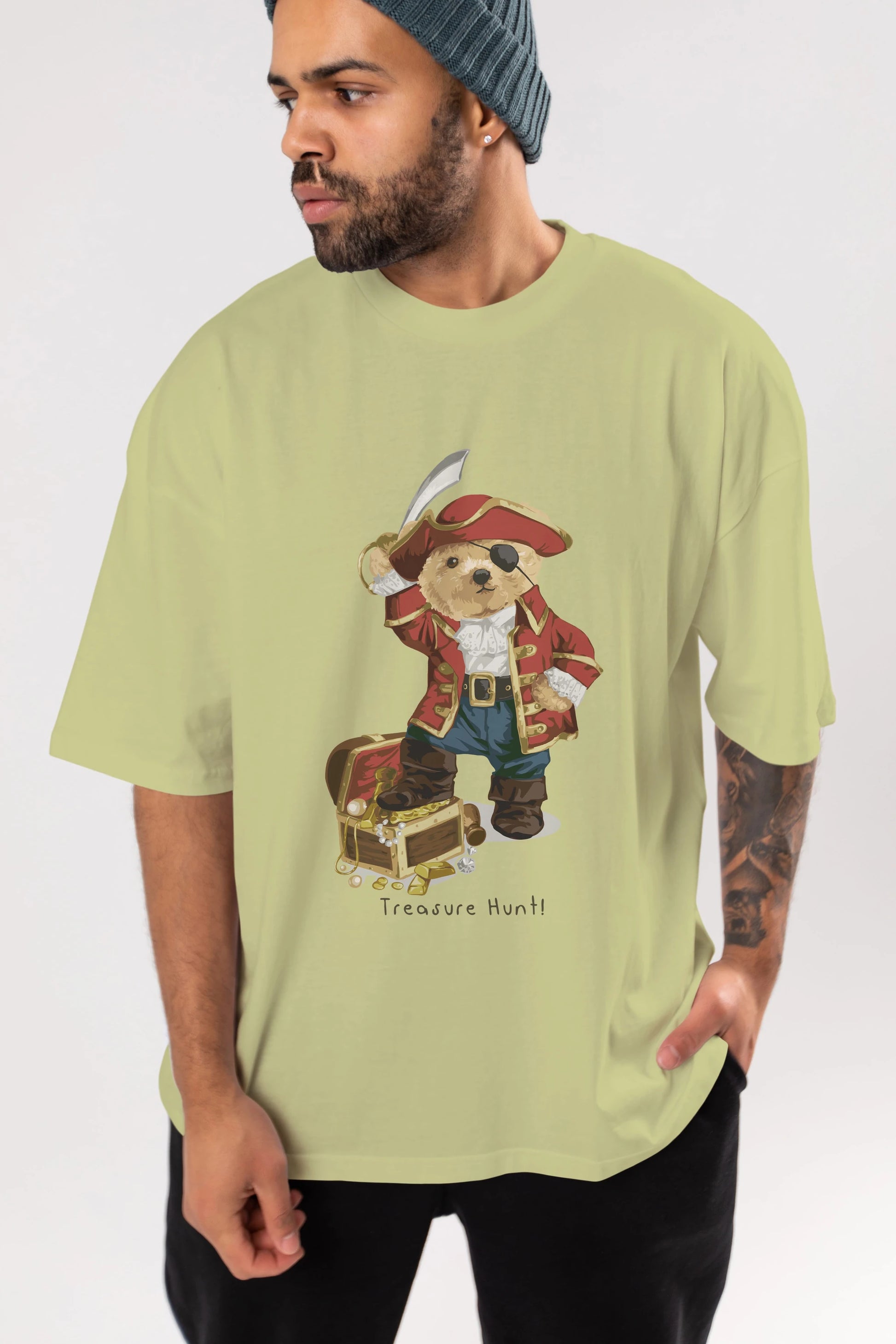 Teddy Bear Treasure Hunt Ön Baskılı Oversize t-shirt Erkek Kadın Unisex %100 Pamuk
