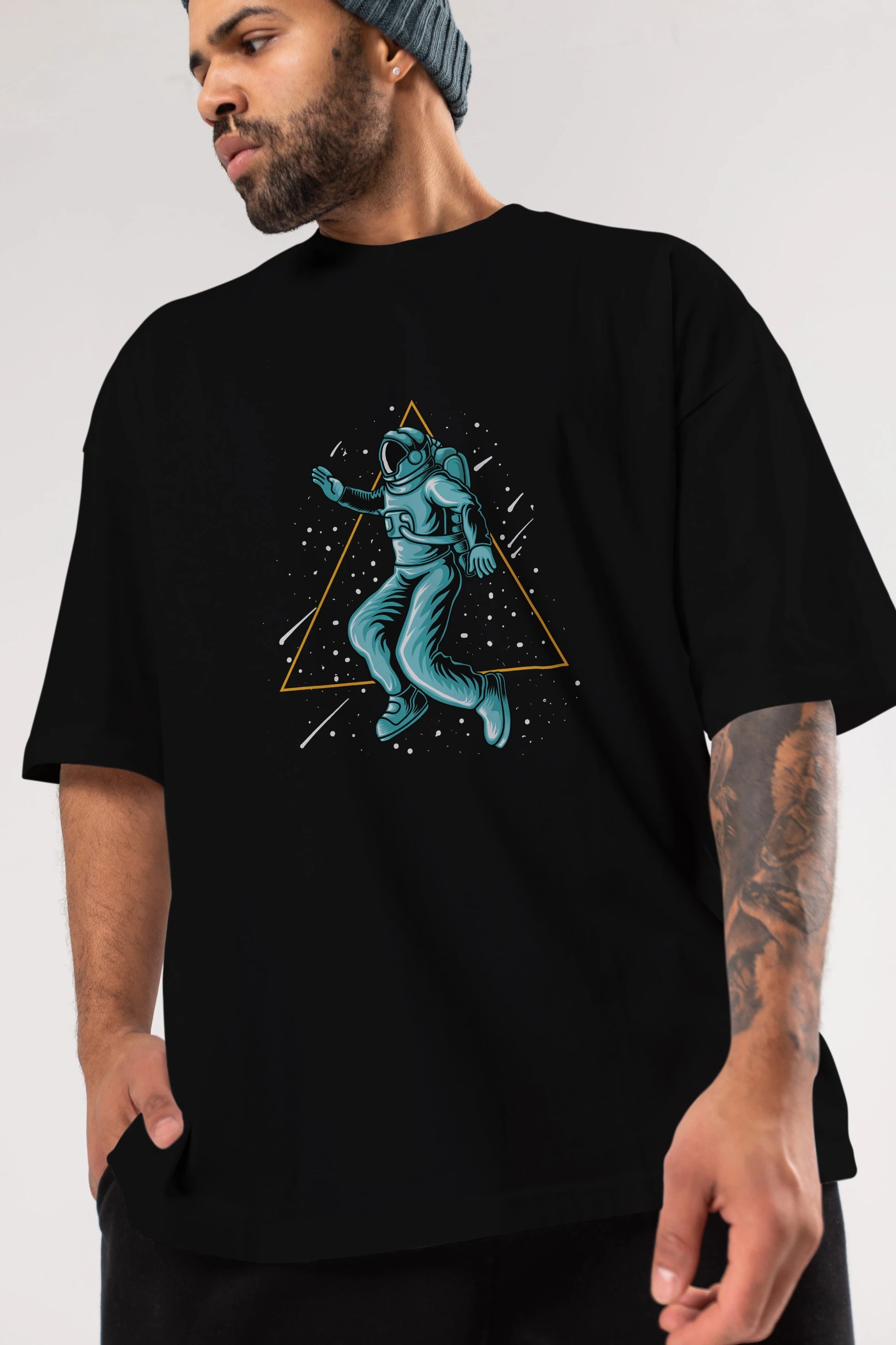 Astronaut Starry Triangle Ön Baskılı Oversize t-shirt Erkek Kadın Unisex