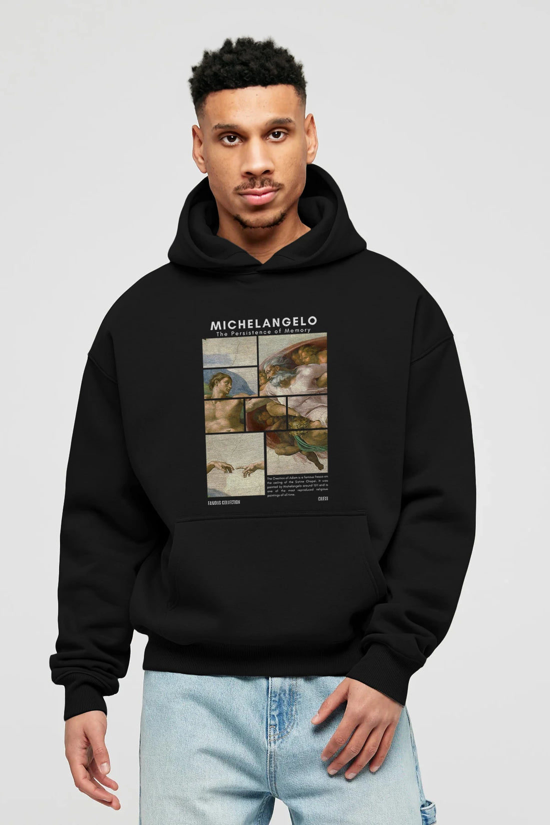 Michelangelo ön Baskılı Hoodie Oversize Kapüşonlu Sweatshirt Erkek Kadın