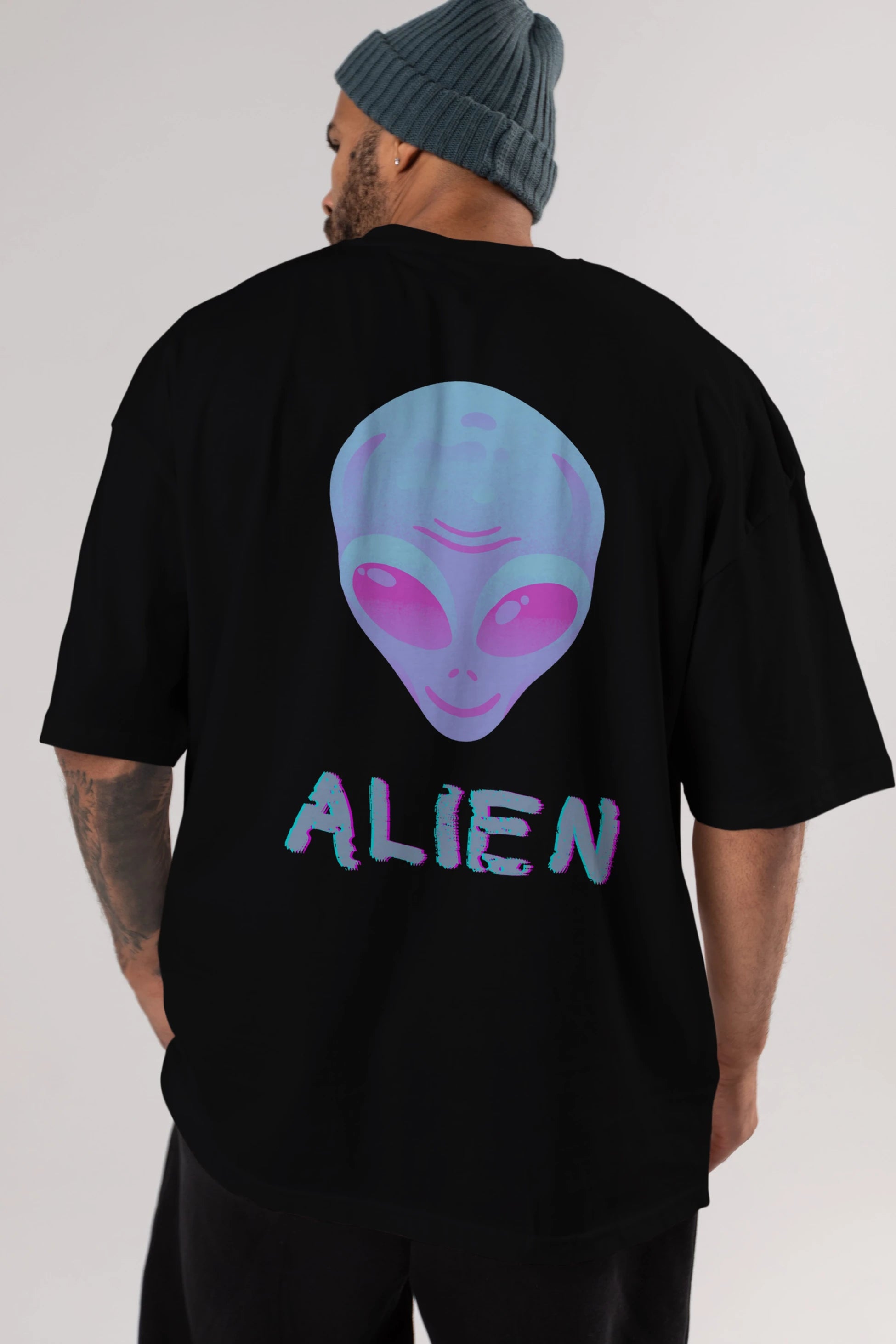 Alien Arka Baskılı Oversize t-shirt Erkek Kadın Unisex