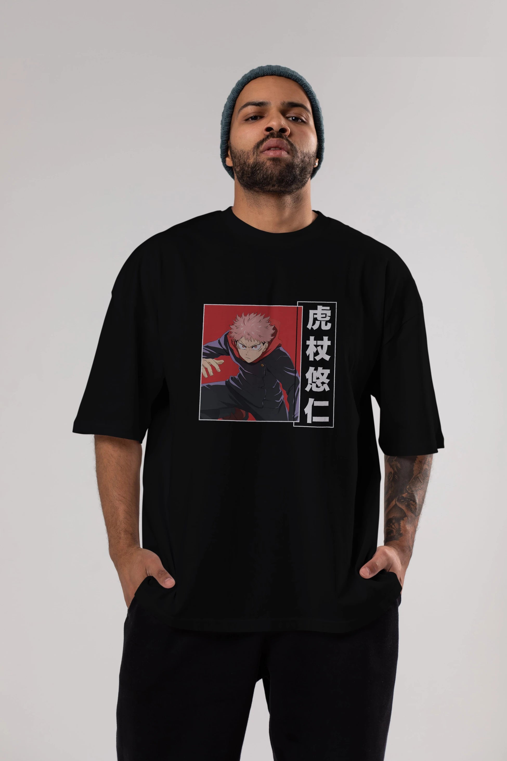 Yuuji Itadori 2 Anime Ön Baskılı Oversize t-shirt %100 pamuk Erkek Kadın Unisex