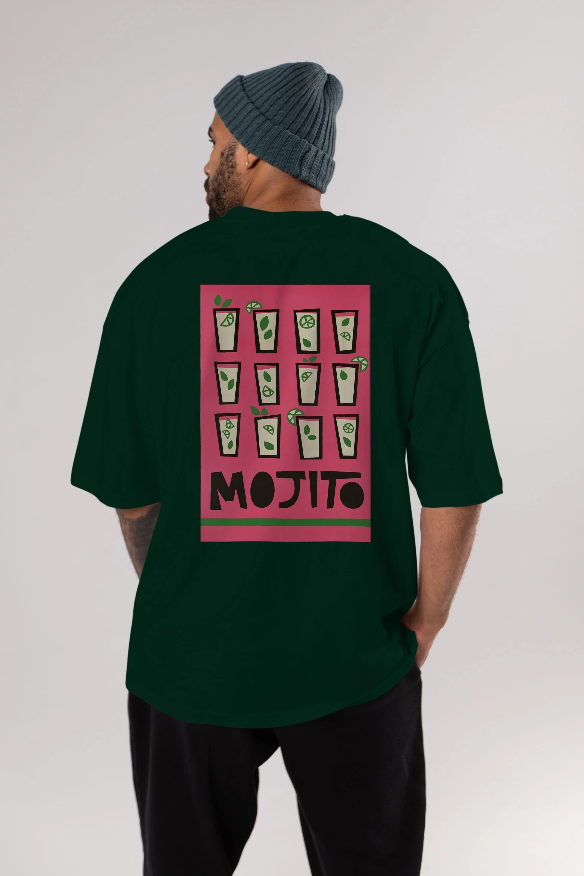 Mojito Arka Baskılı Oversize t-shirt Erkek Kadın Unisex %100 Pamuk Bisiklet Yaka tişort
