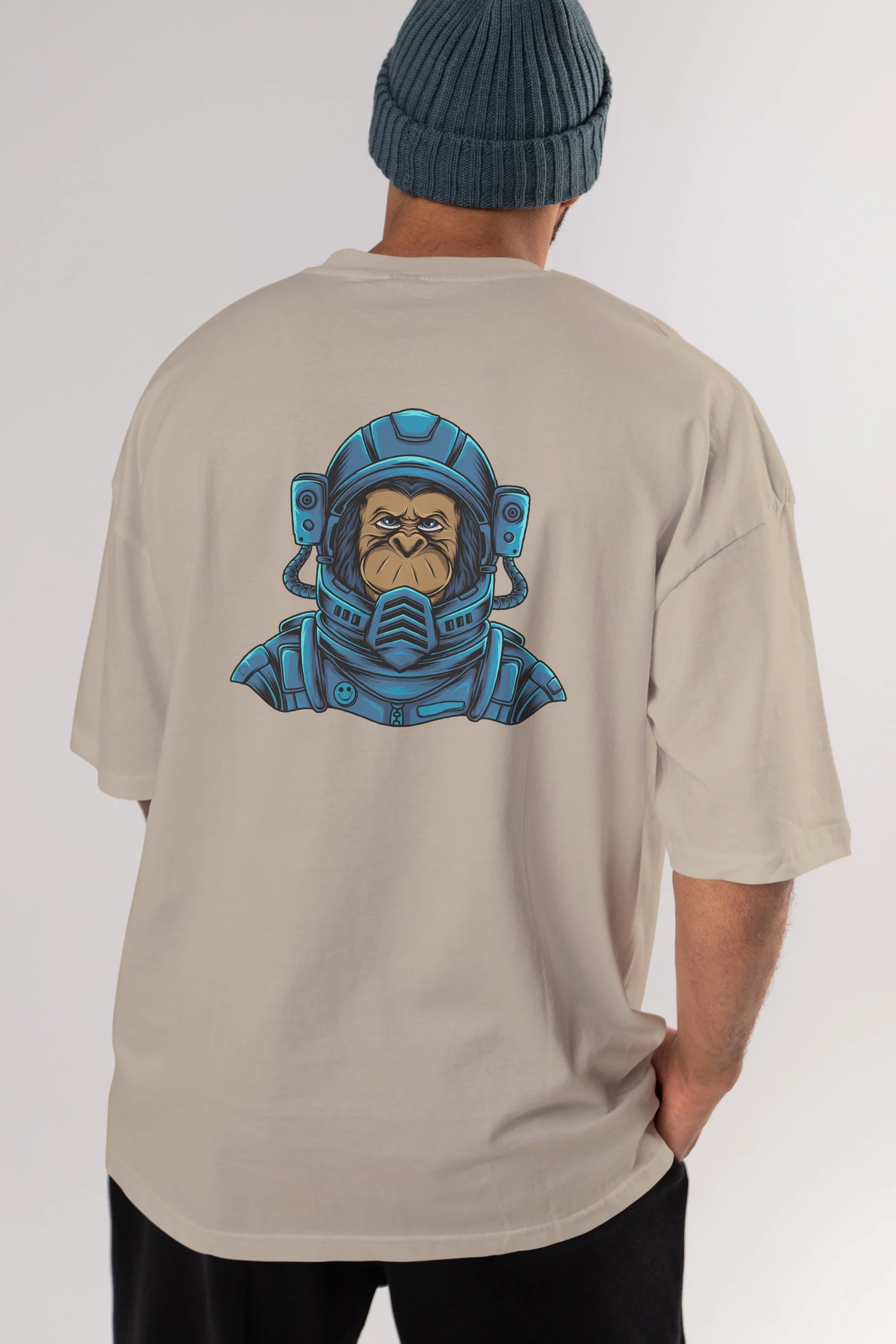 Astromonkey Arka Baskılı Oversize t-shirt Erkek Kadın Unisex