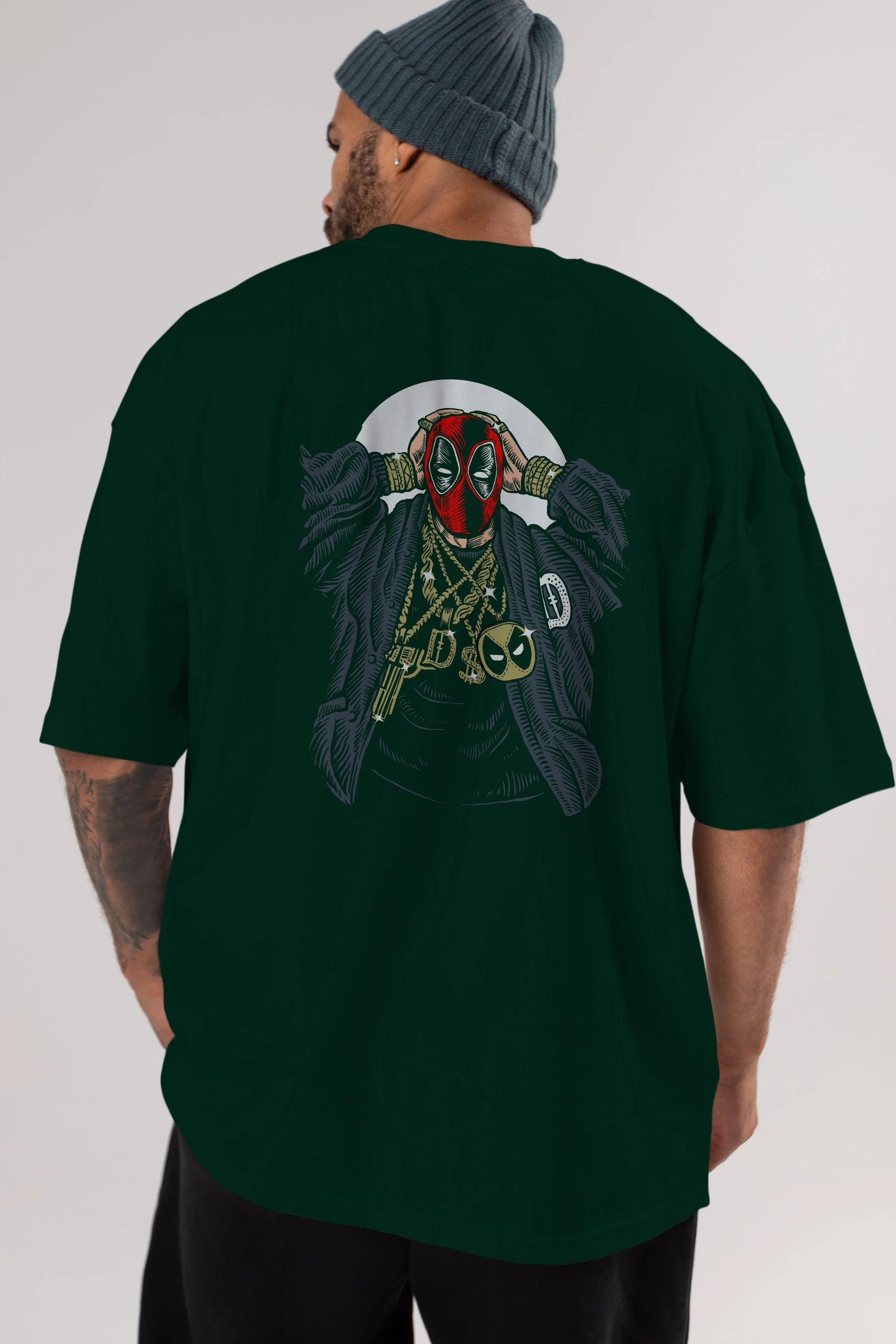 Deadpool Gangsta Arka Baskılı Oversize t-shirt Erkek Kadın Unisex %100 Pamuk