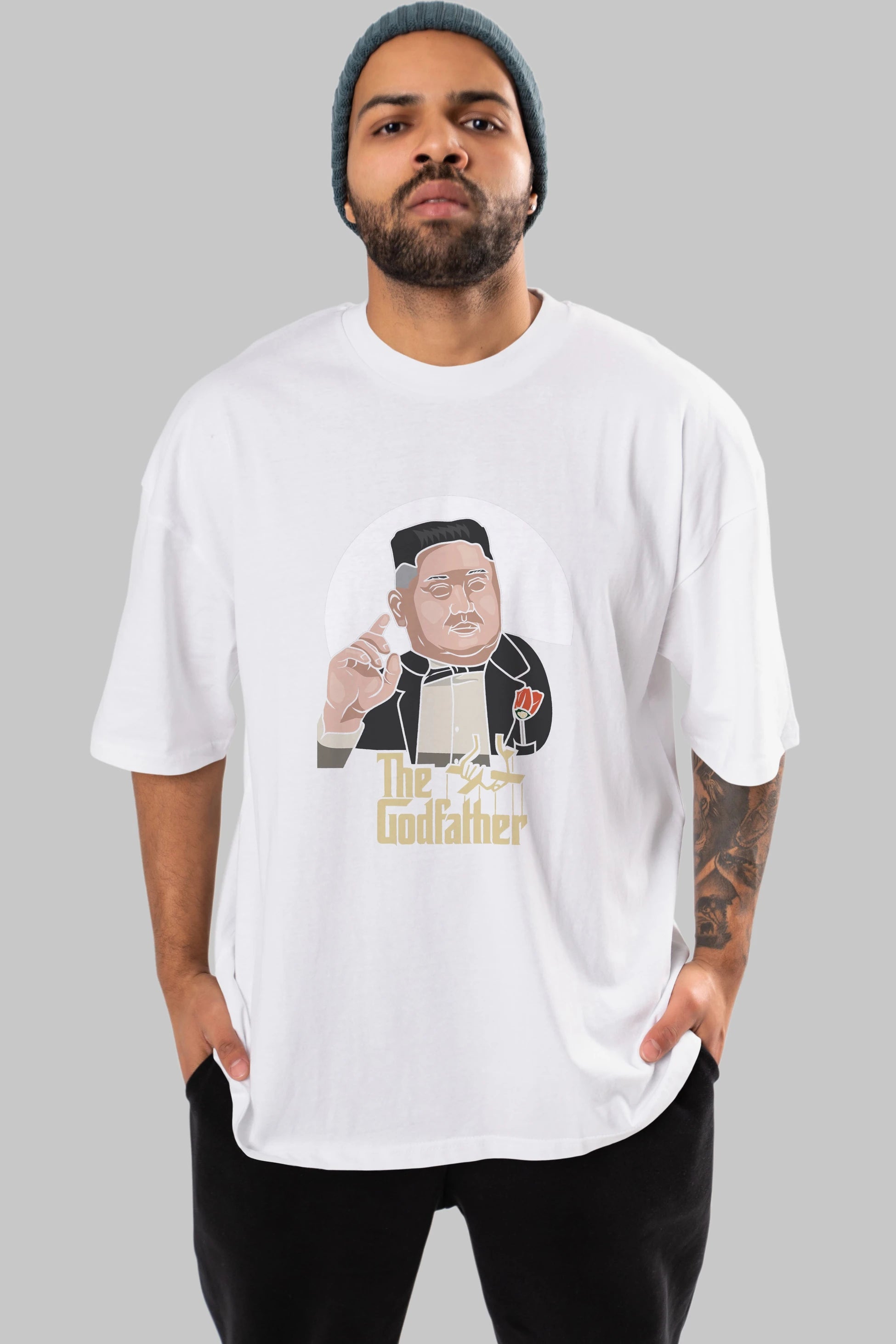 Godfather Jong Un Ön Baskılı Oversize t-shirt Erkek Kadın Unisex %100 Pamuk tişort