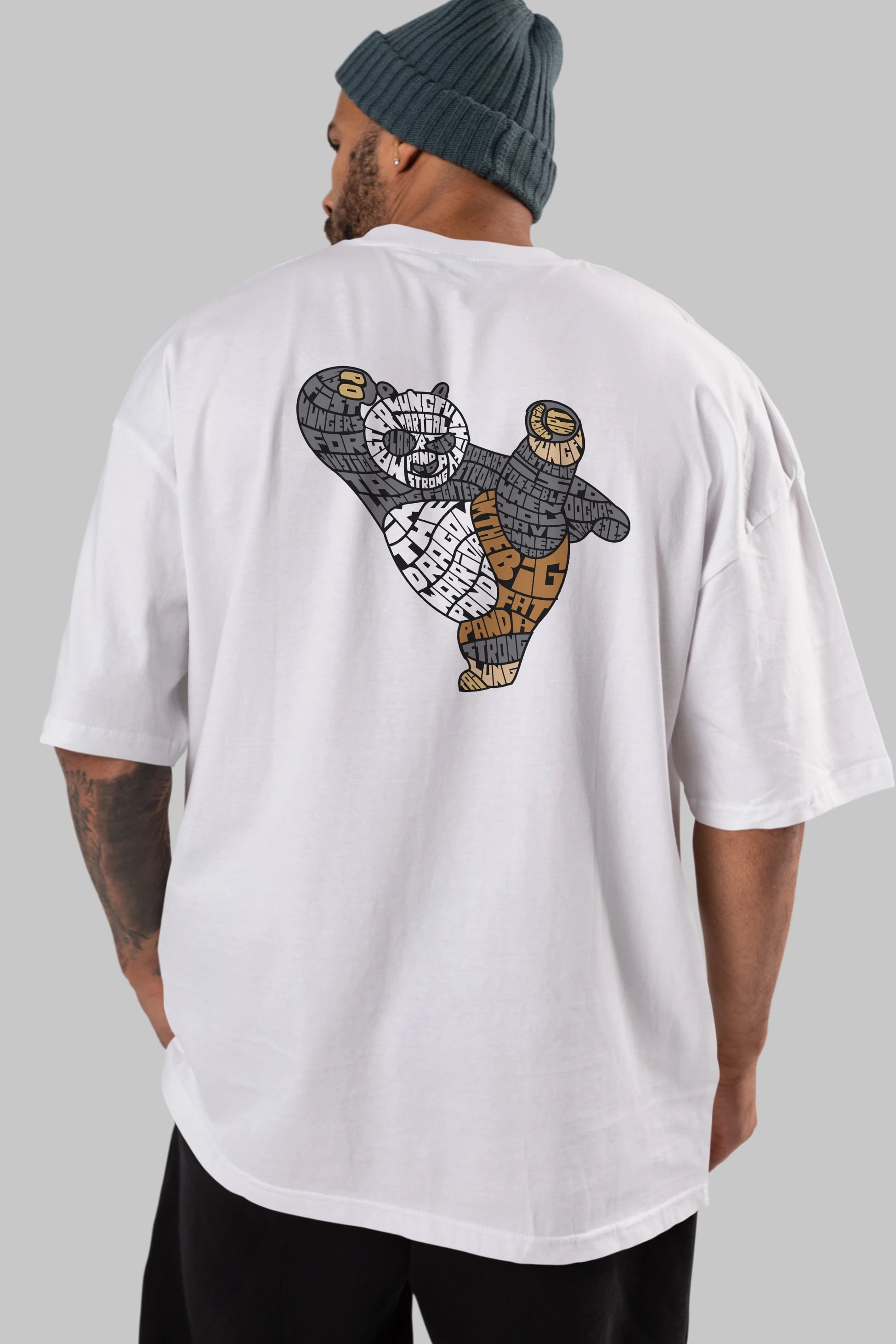 Warrior Panda Arka Baskılı Oversize t-shirt %100 pamuk Erkek Kadın Unisex