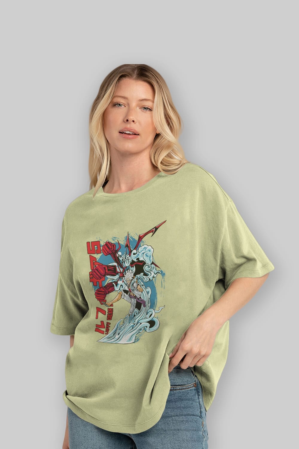 MONKEY D. LUFFY GEAR5 2 Anime Ön Baskılı Oversize t-shirt %100 pamuk Erkek Kadın Unisex