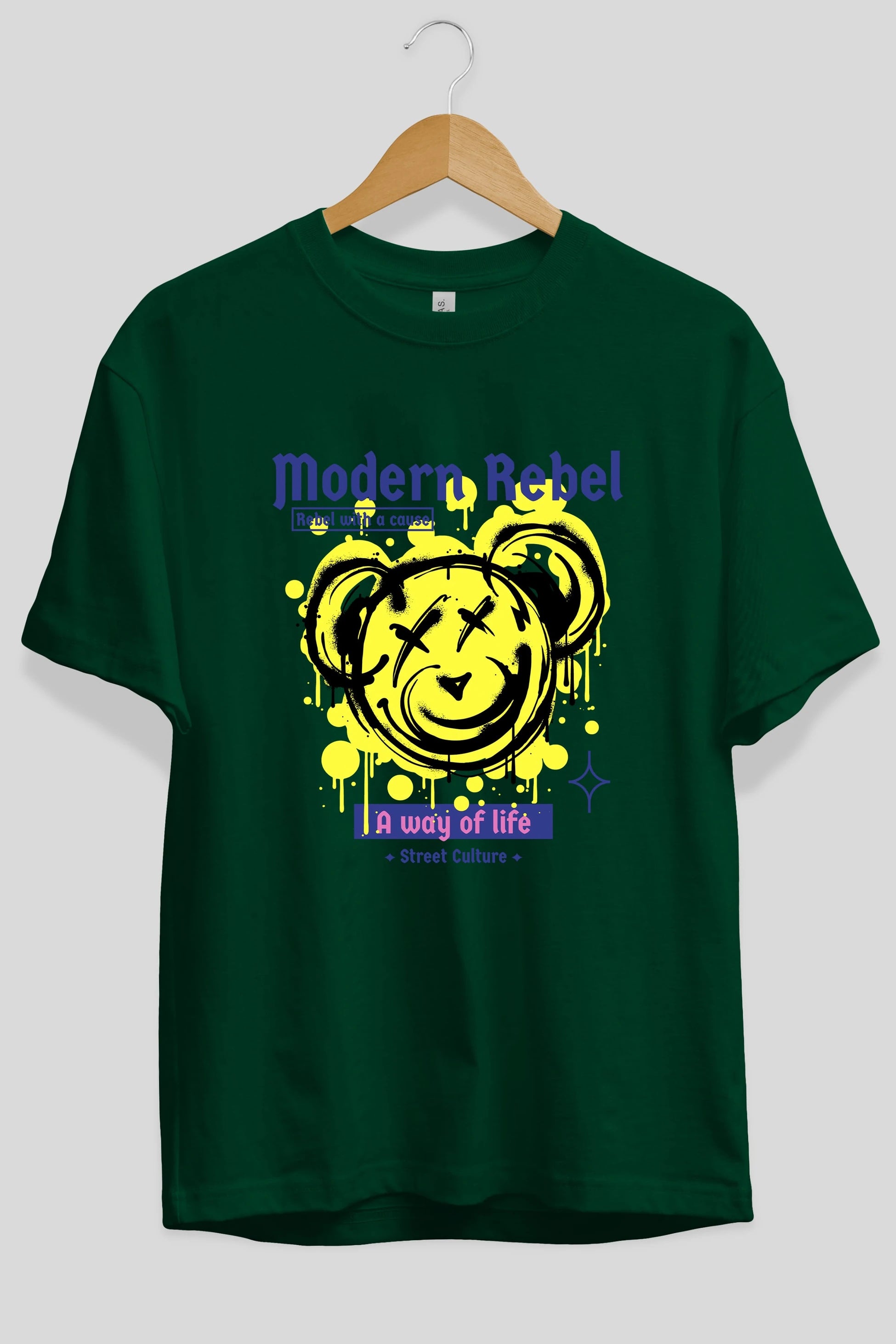 Modern Rebel Bear Ön Baskılı Oversize t-shirt Erkek Kadın Unisex