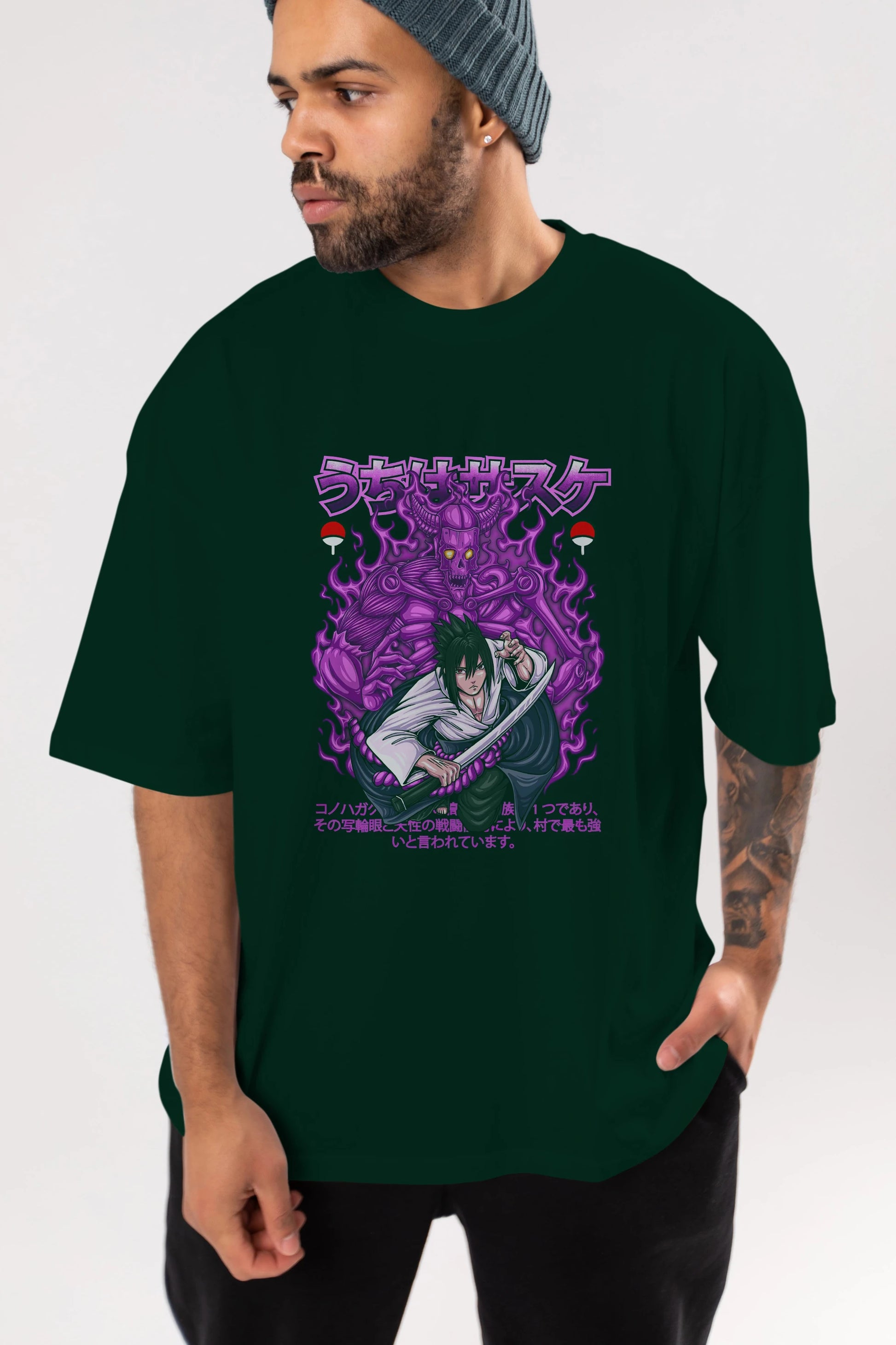 SASUKE UCHIHA NARUTO Anime Ön Baskılı Oversize t-shirt %100 pamuk Erkek Kadın Unisex