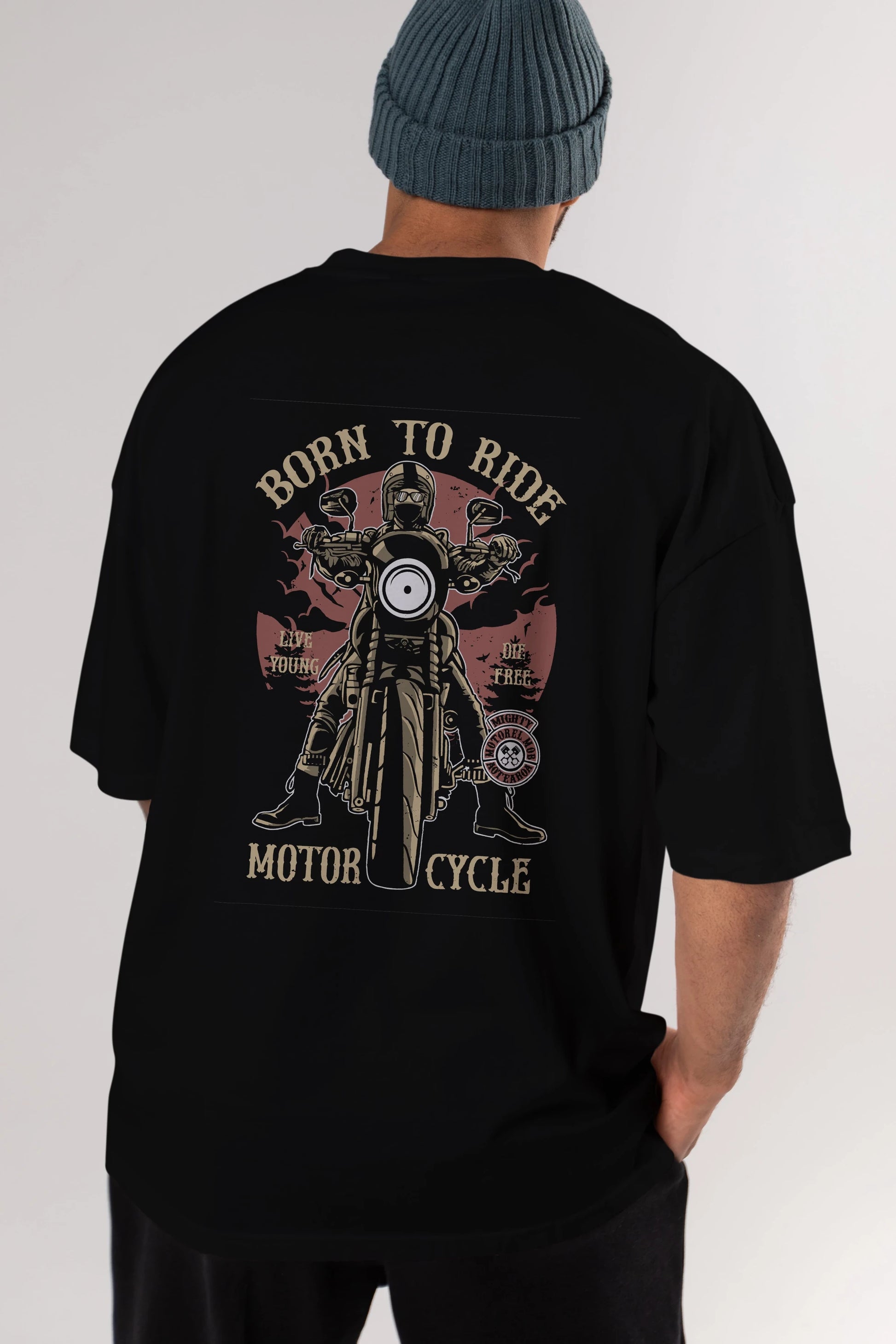 Born To Ride Arka Baskılı Oversize t-shirt Erkek Kadın Unisex %100 Pamuk