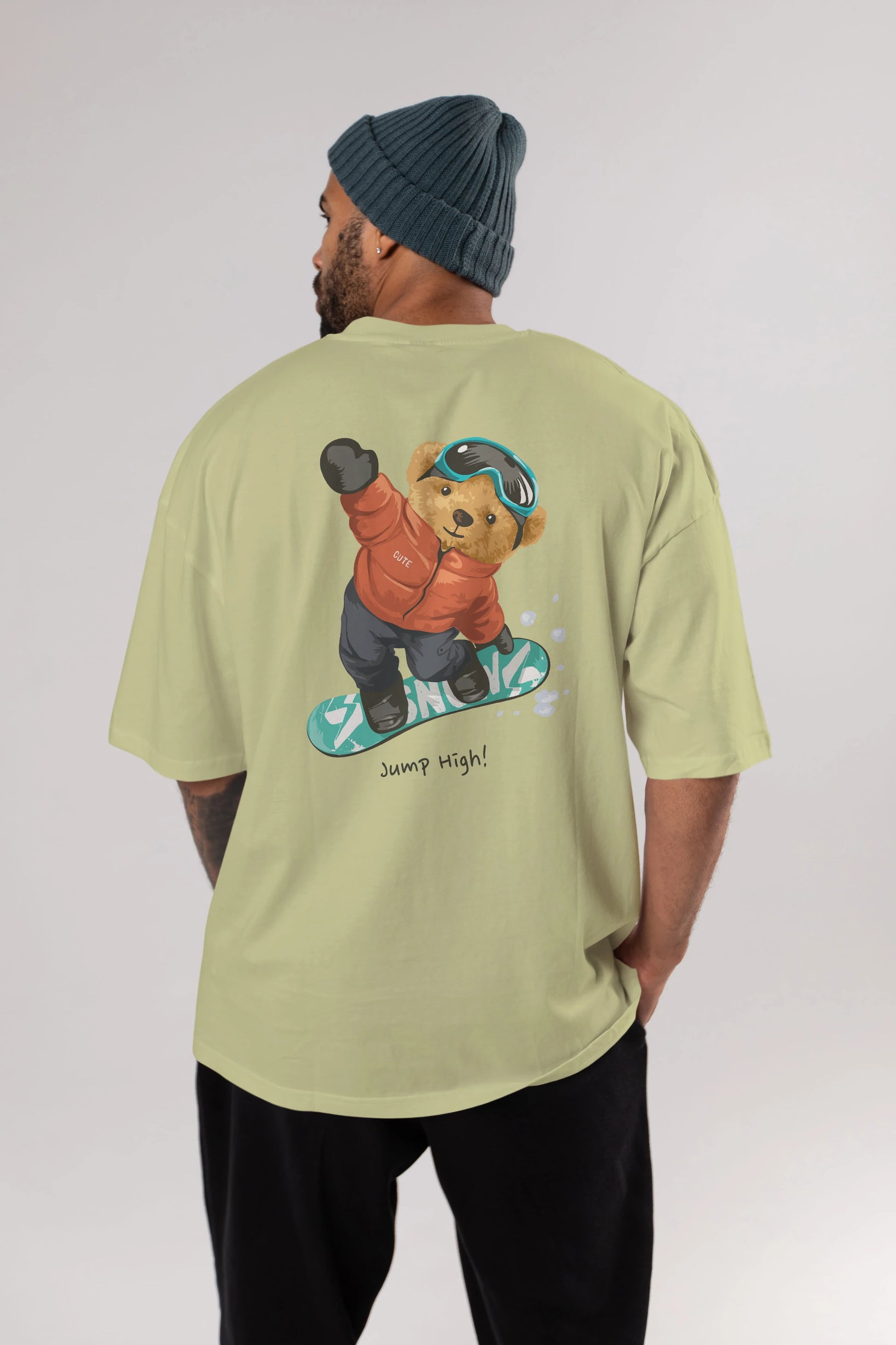 Teddy Bear Jump High Arka Baskılı Oversize t-shirt Erkek Kadın Unisex %100 Pamuk