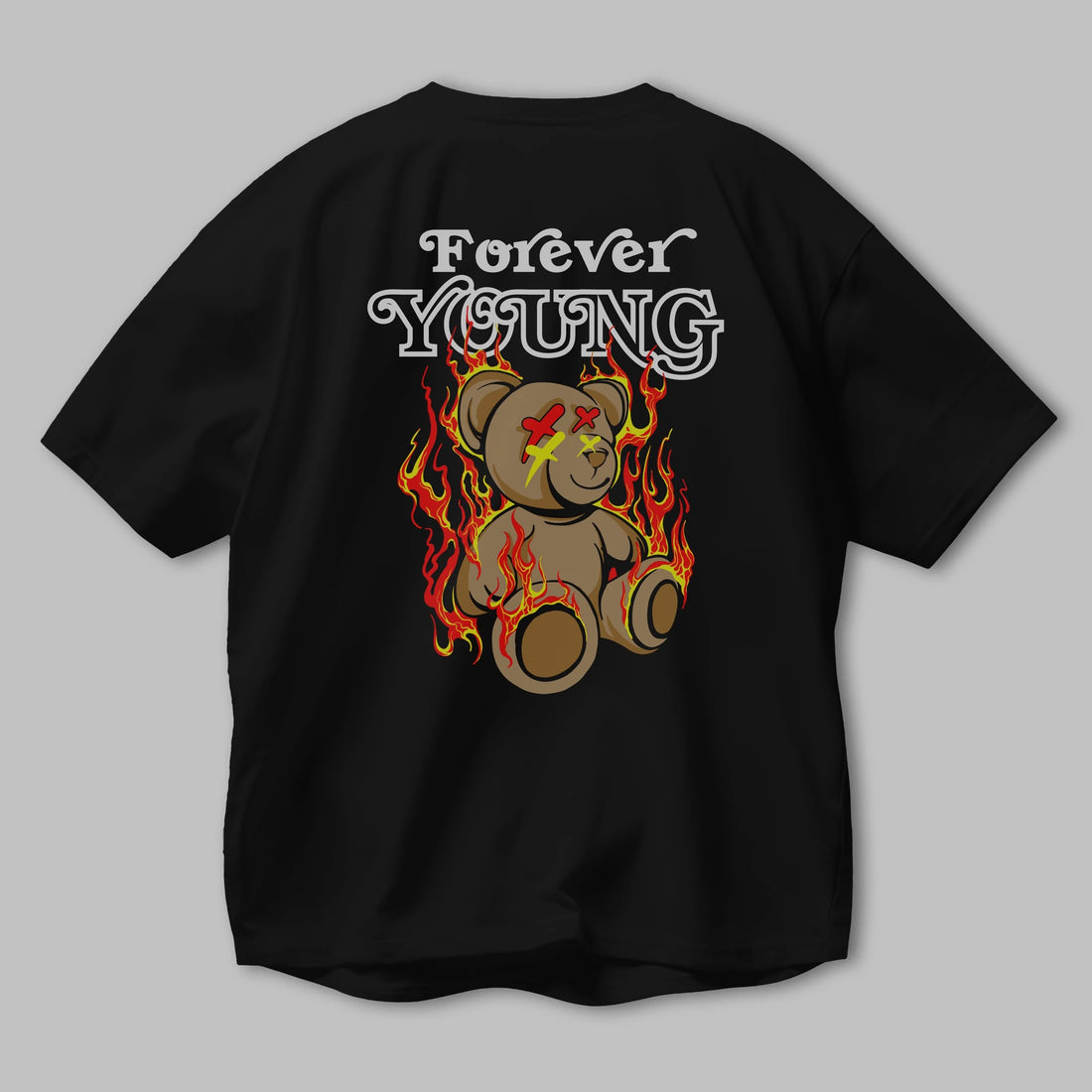 Forever Young Bear Arka Baskılı Oversize t-shirt Erkek Kadın Unisex