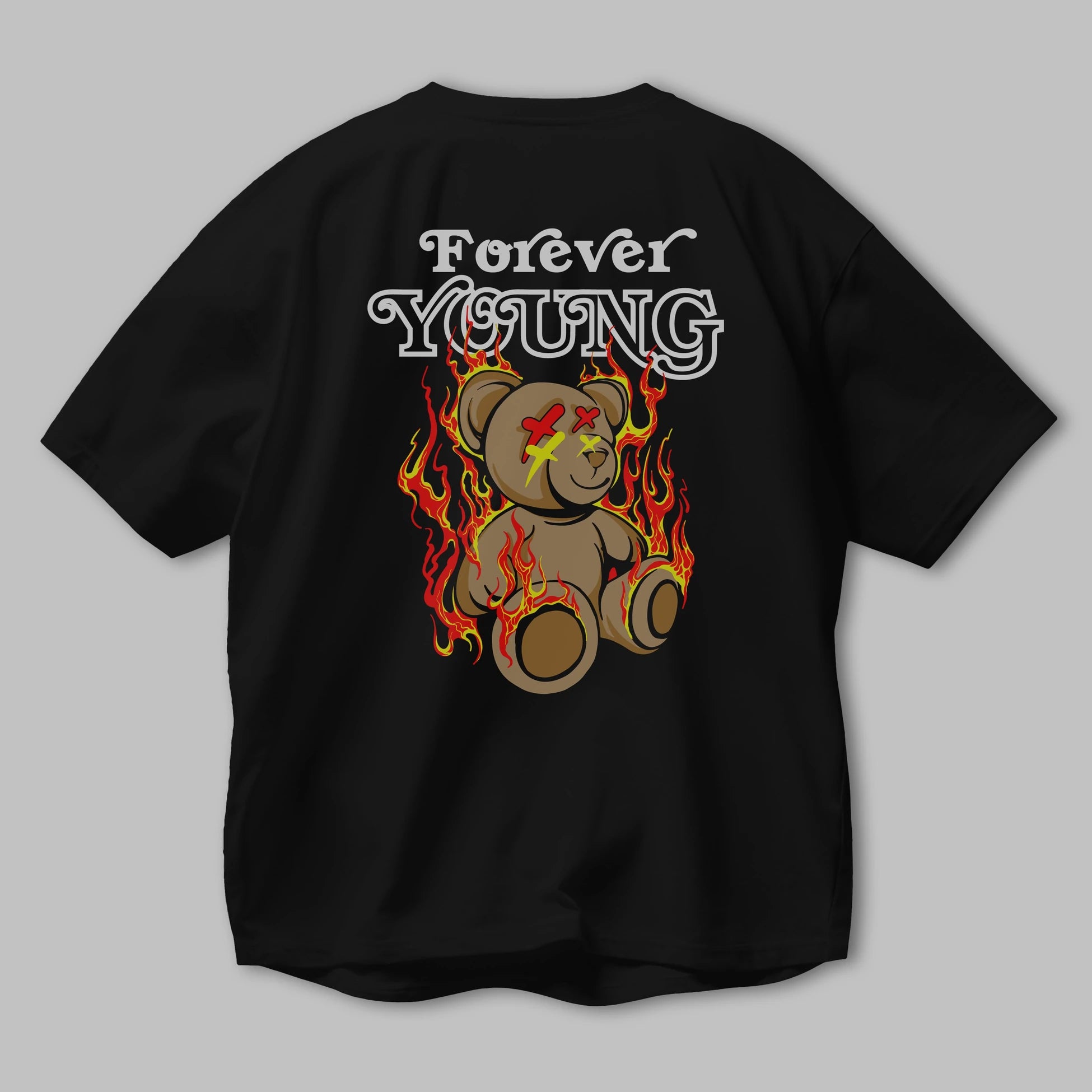 Forever Young Bear Arka Baskılı Oversize t-shirt Erkek Kadın Unisex