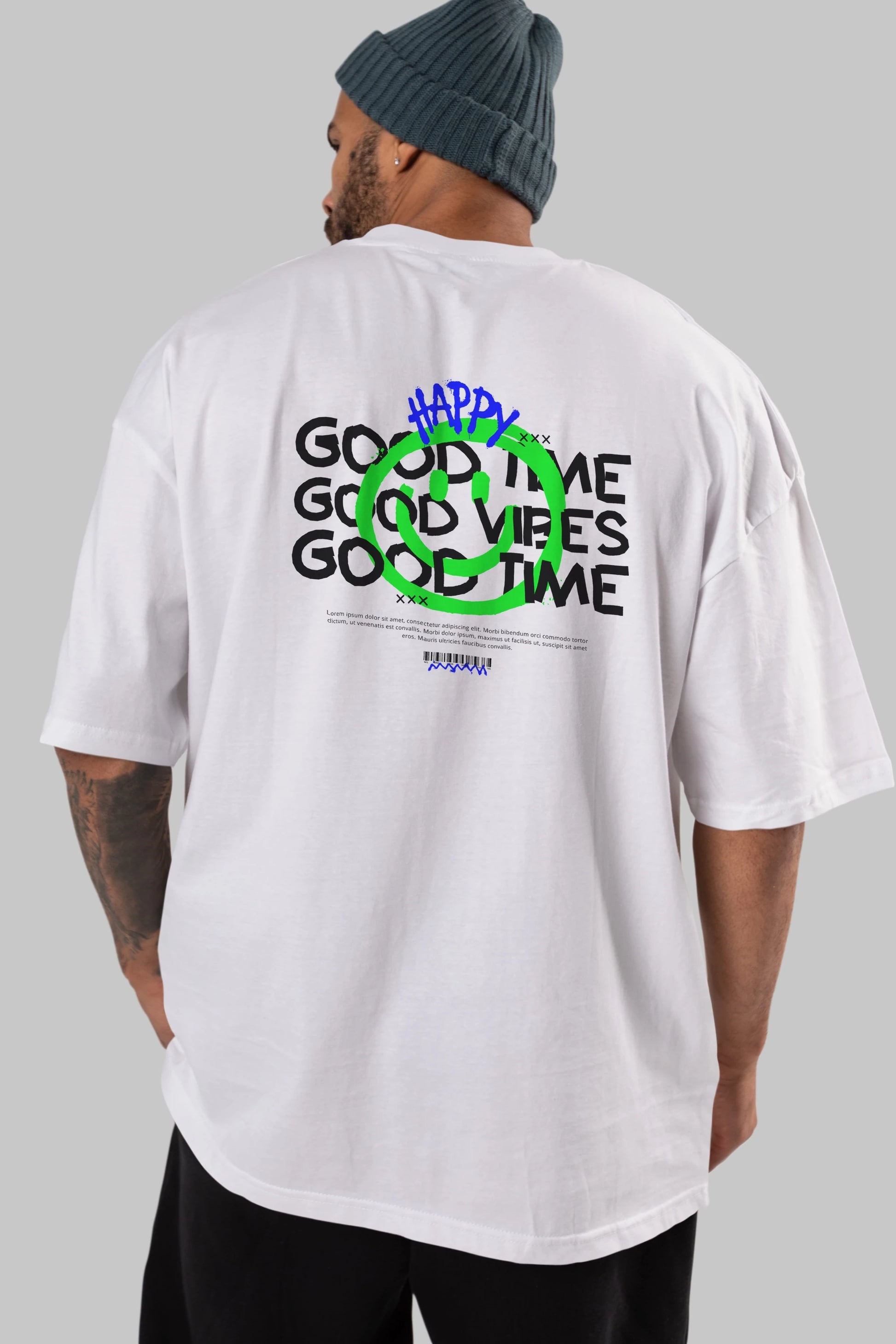 Happy Good Time Yazılı Arka Baskılı Oversize t-shirt Erkek Kadın Unisex