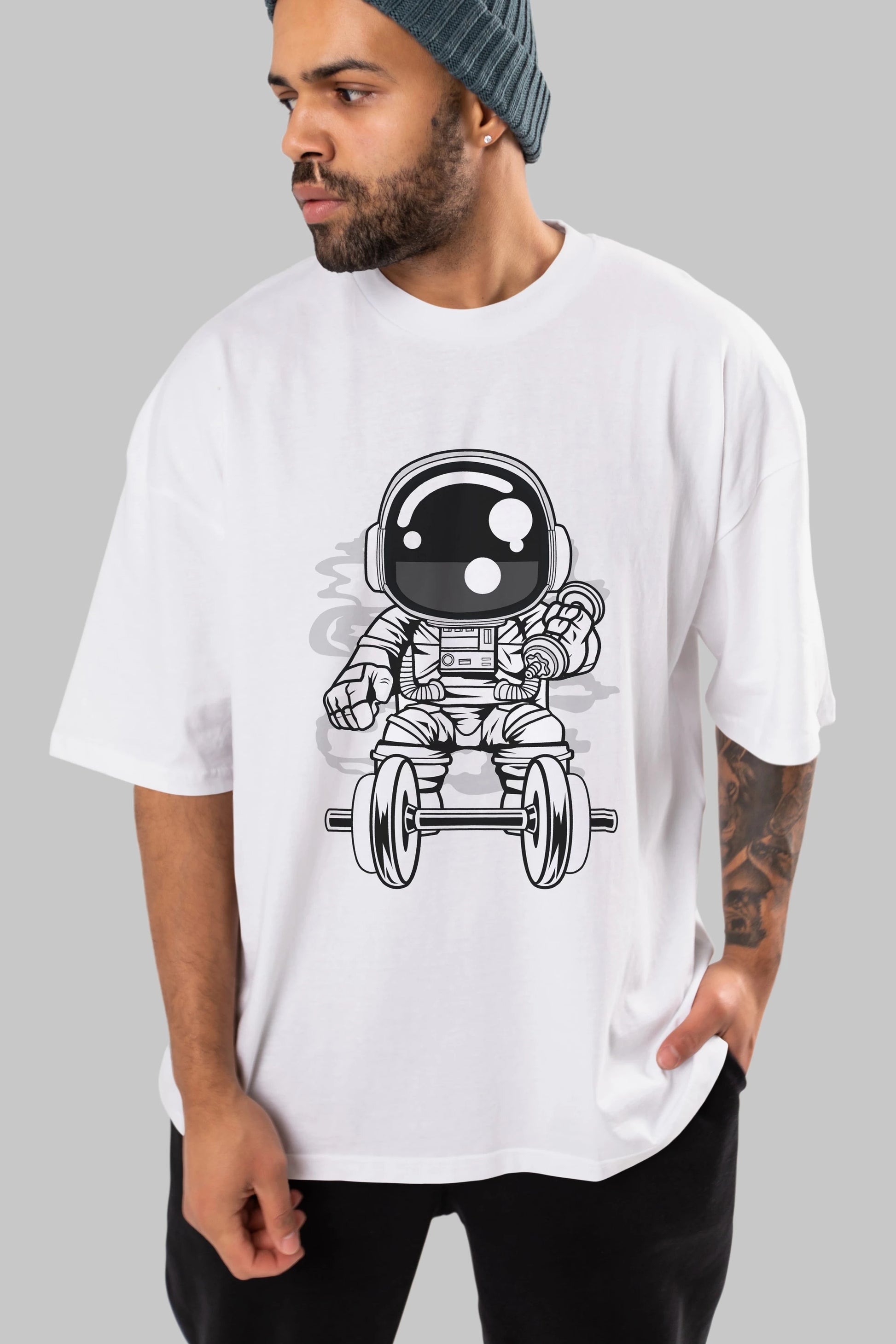 Astronaut Gym Ön Baskılı Oversize t-shirt Erkek Kadın Unisex