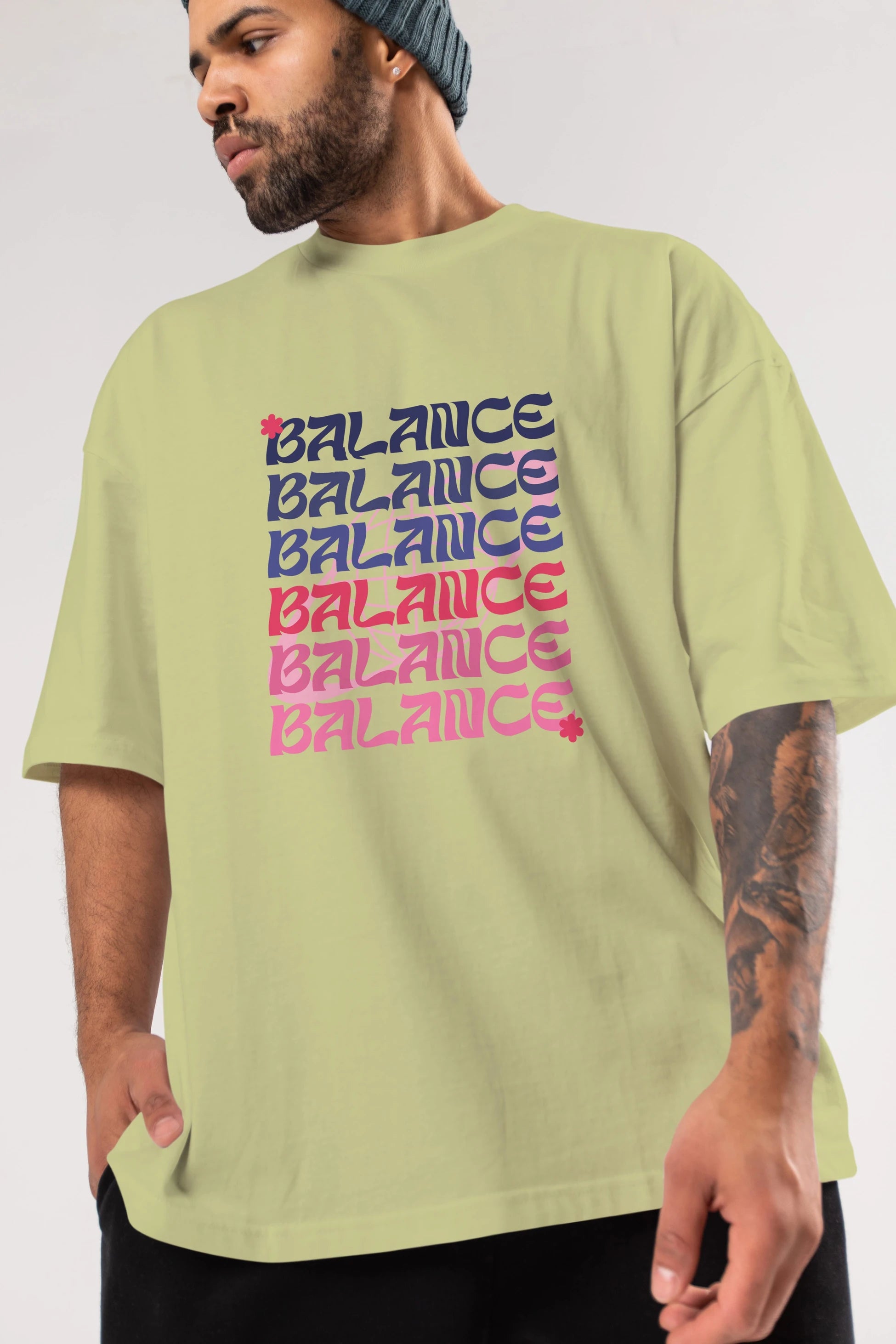 Balance Yazılı Ön Baskılı Oversize t-shirt Erkek Kadın Unisex