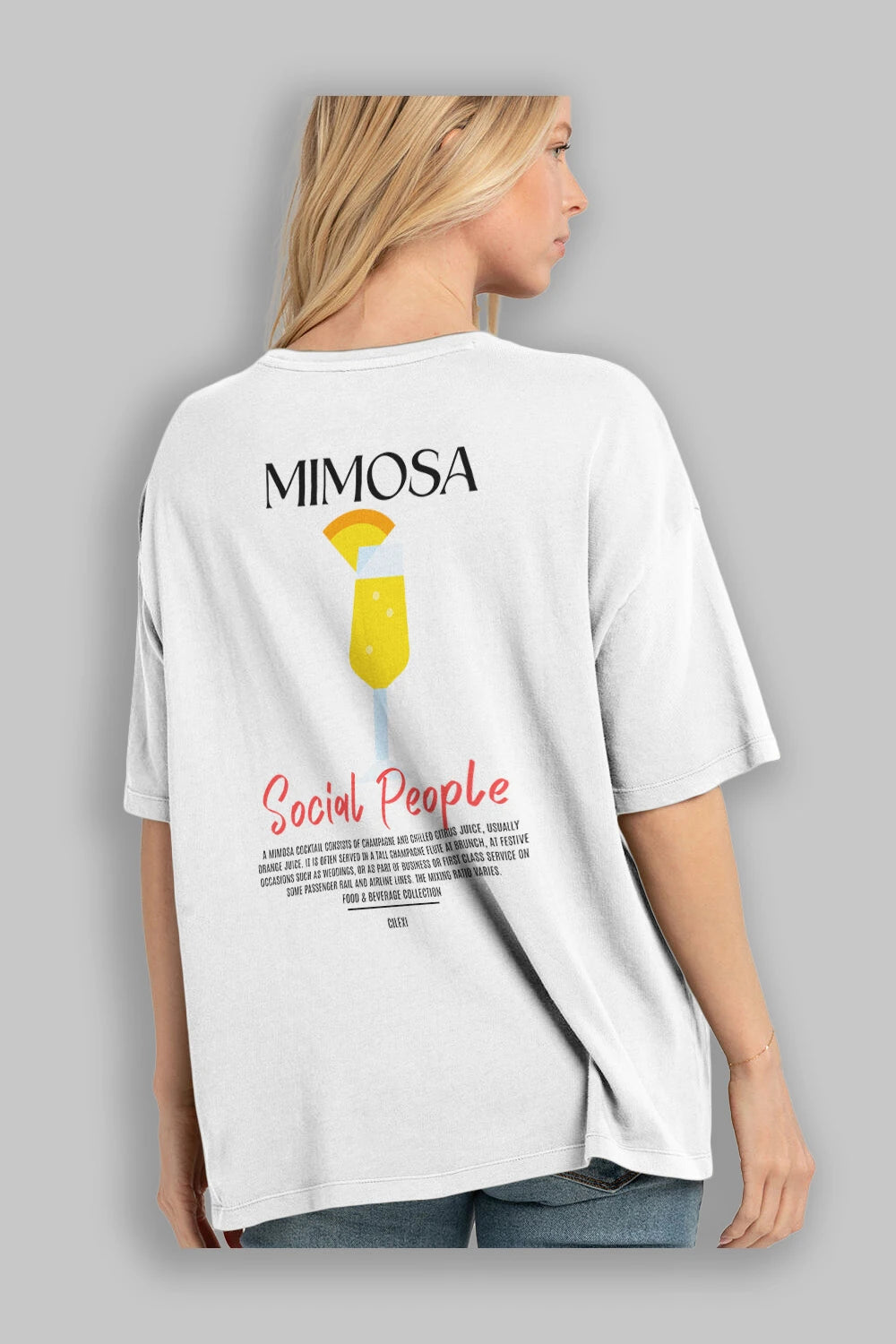 Mimosa Kokteyl Serisi Baskılı Oversize t-shirt Erkek Kadın Unisex %100 Pamuk Bisiklet Yaka tişort
