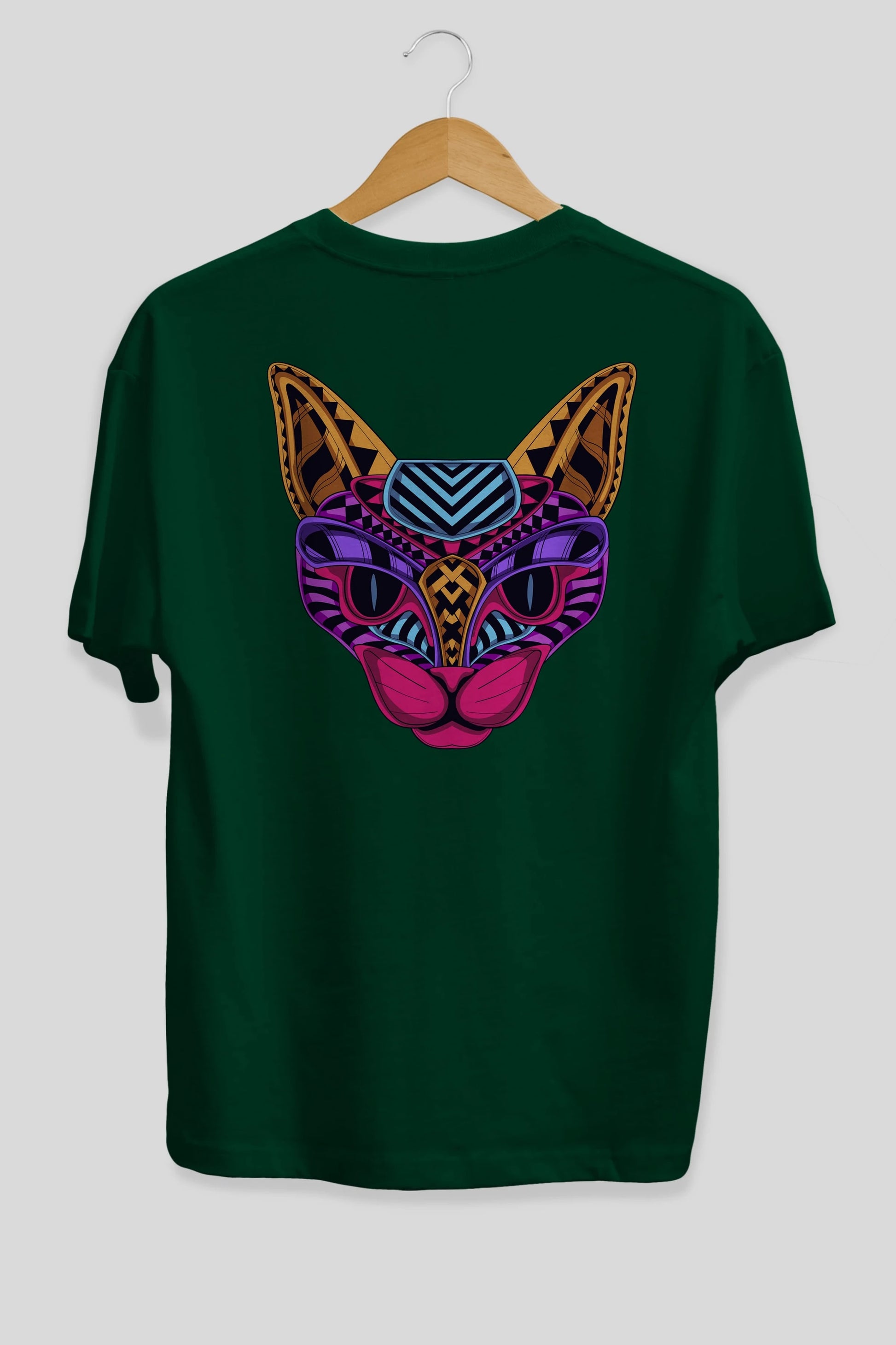 Black Neon Cat Arka Baskılı Oversize t-shirt Erkek Kadın Unisex