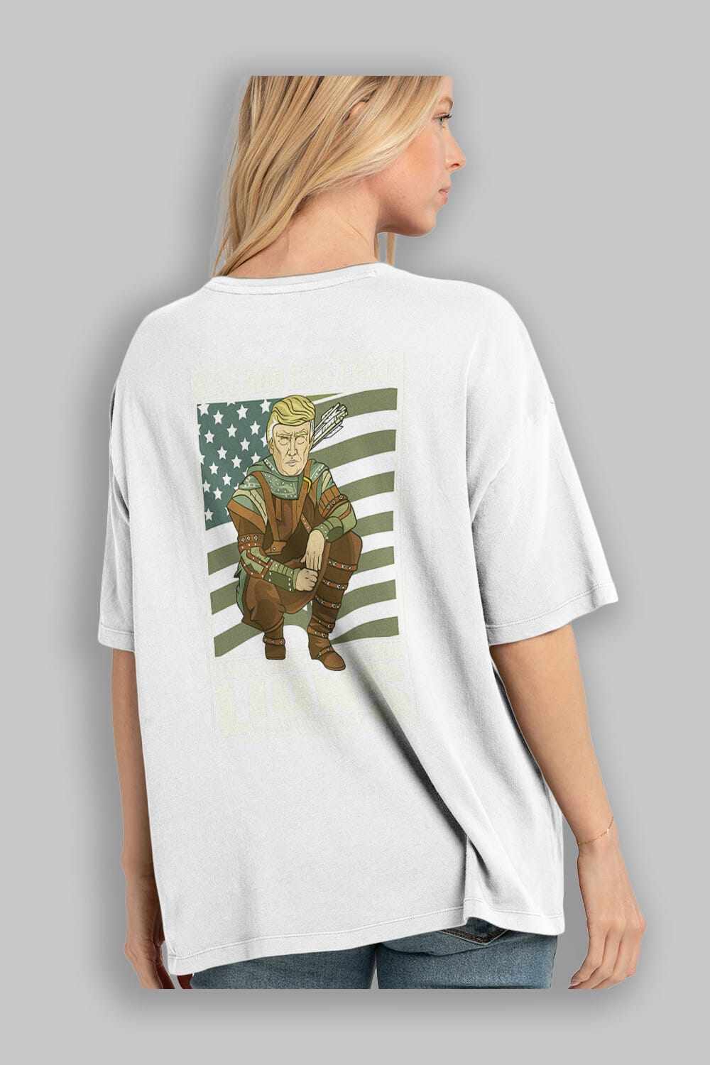 Robin Hood Trump Arka Baskılı Oversize t-shirt Erkek Kadın Unisex %100 Pamuk tişort