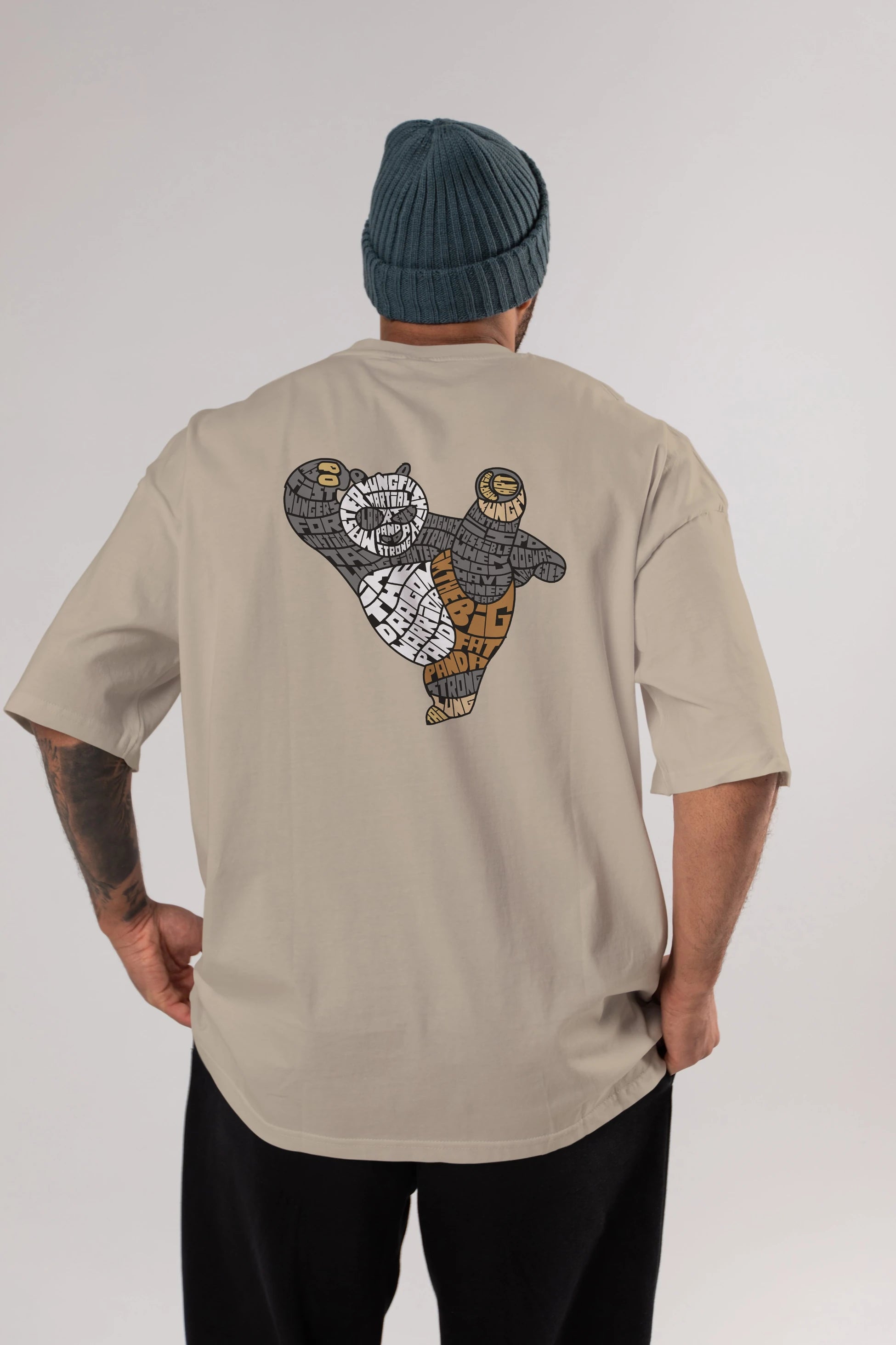 Warrior Panda Arka Baskılı Oversize t-shirt %100 pamuk Erkek Kadın Unisex