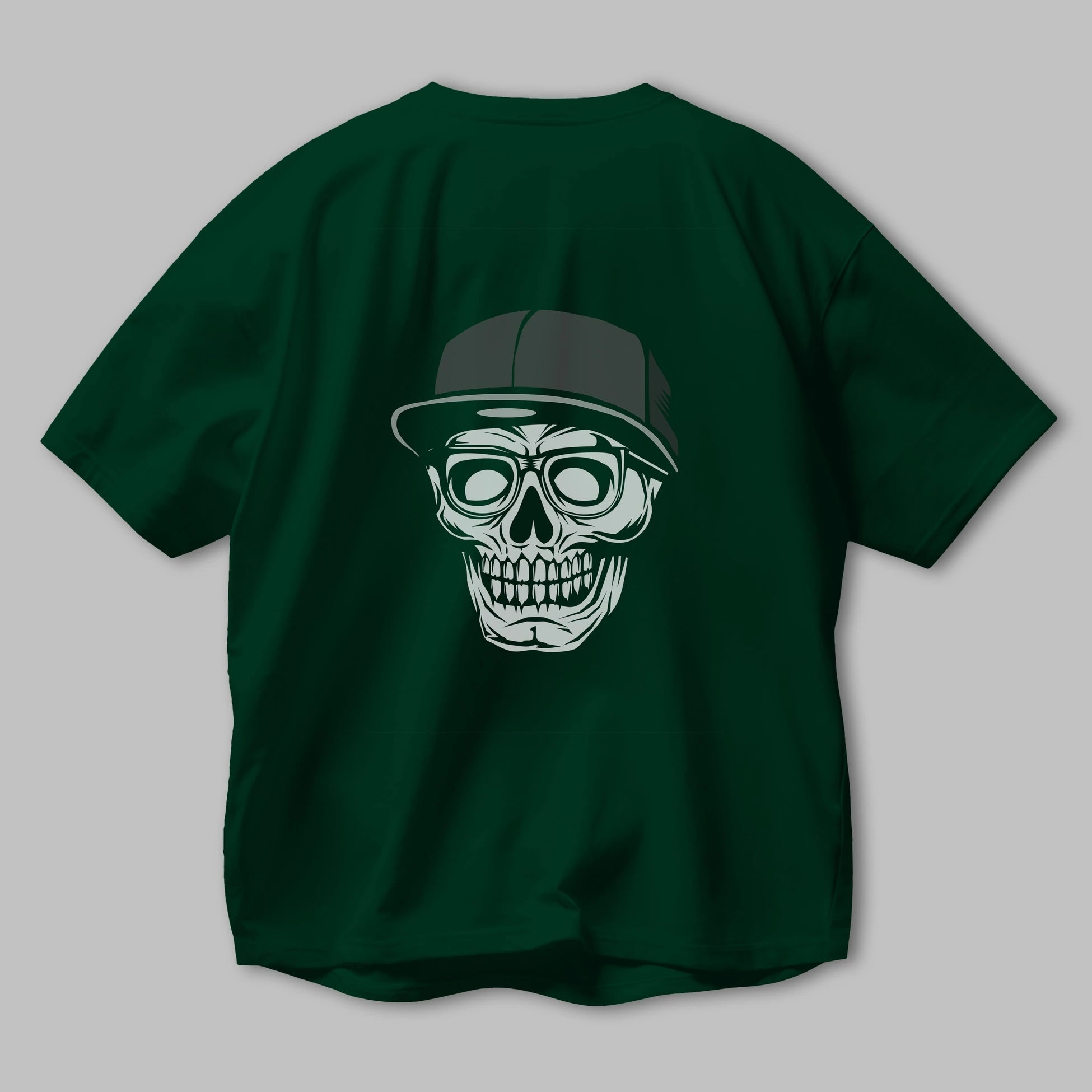 Skull With Hat Arka Baskılı Oversize t-shirt Erkek Kadın Unisex %100 Pamuk tişort