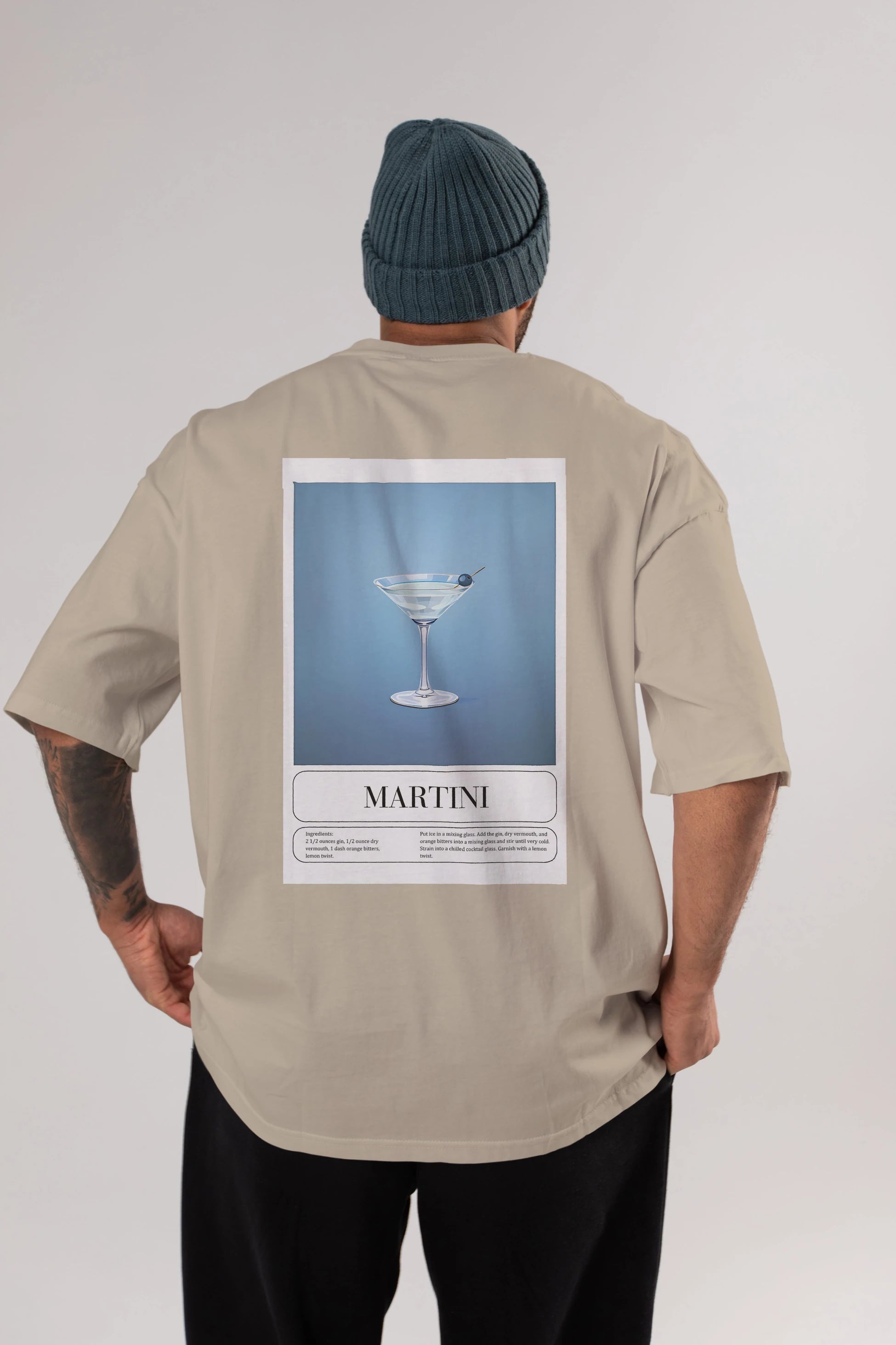 Martini Arka Baskılı Oversize t-shirt Erkek Kadın Unisex %100 Pamuk Bisiklet Yaka tişort