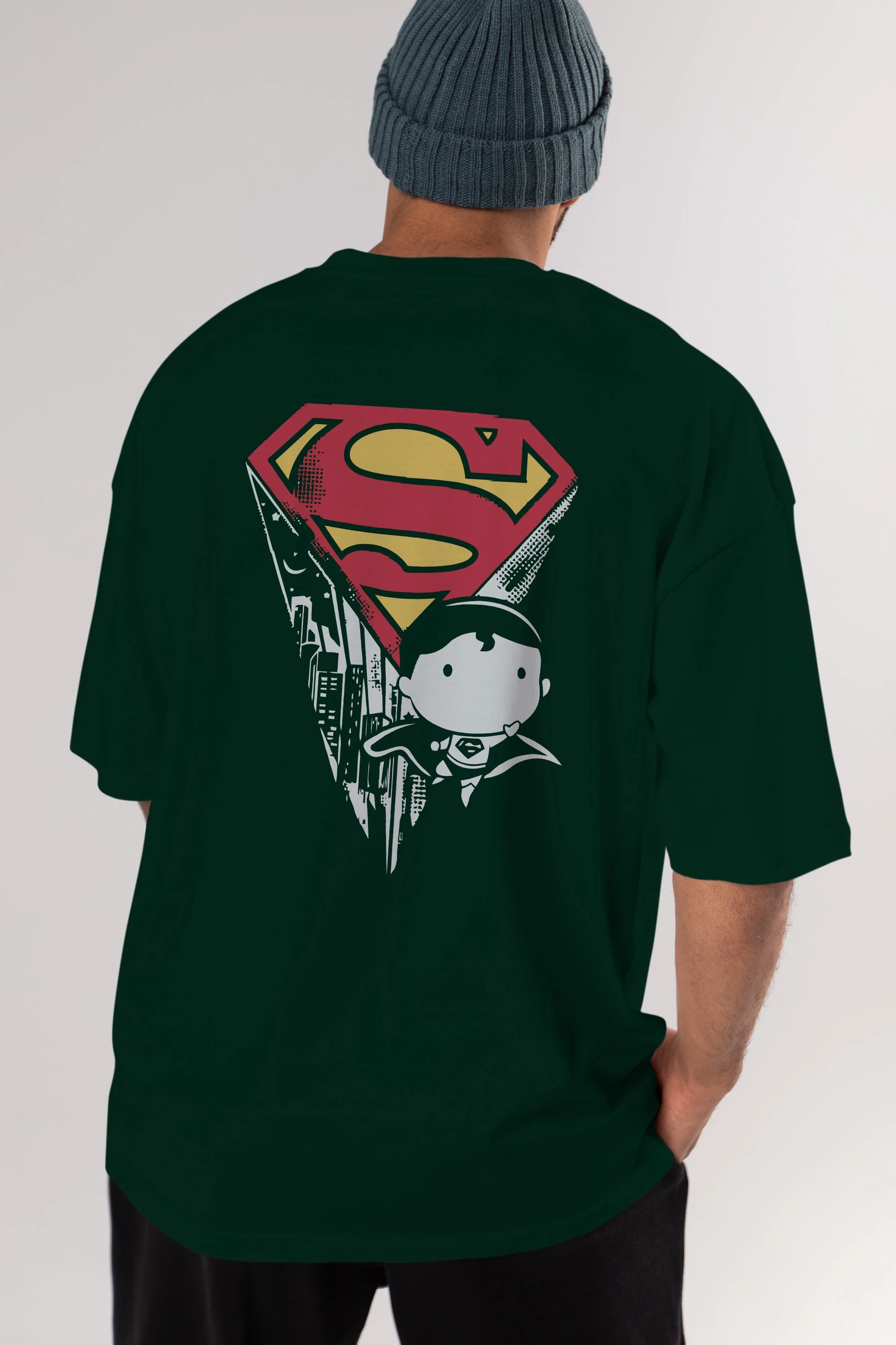 Superman Arka Baskılı Oversize t-shirt Erkek Kadın Unisex %100 Pamuk Bisiklet Yaka tişort