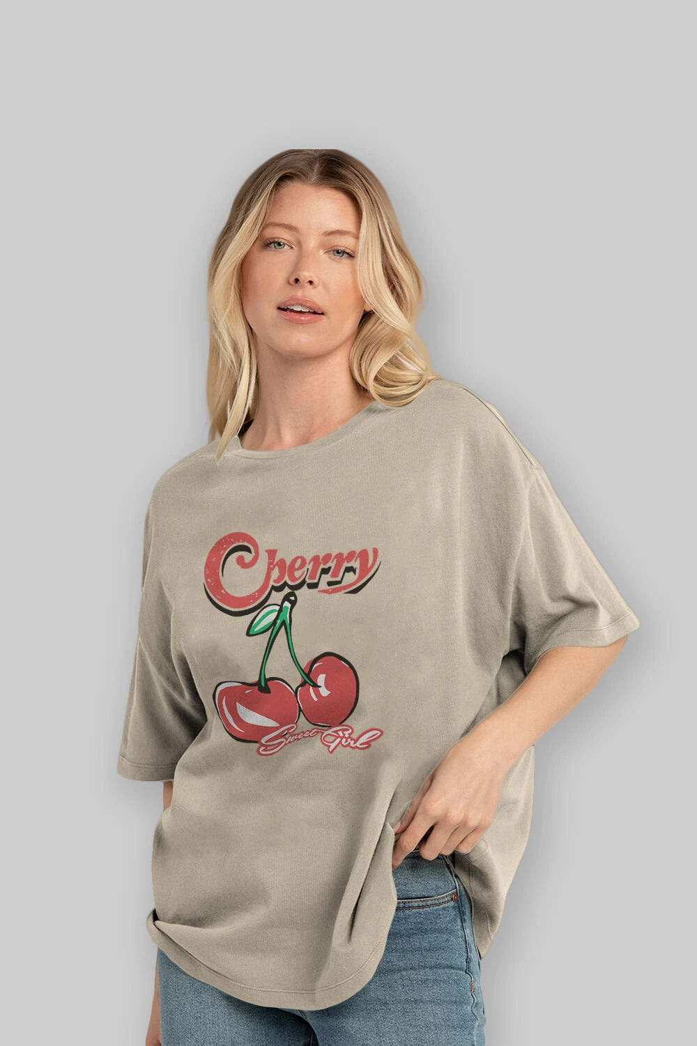 Cherry Cherries 8 Ön Baskılı Oversize t-shirt Erkek Kadın Pamuk Bisiklet Yaka tişort