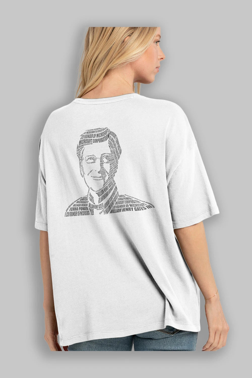 Bill Gates Calligram Arka Baskılı Oversize t-shirt %100 pamuk Erkek Kadın Unisex