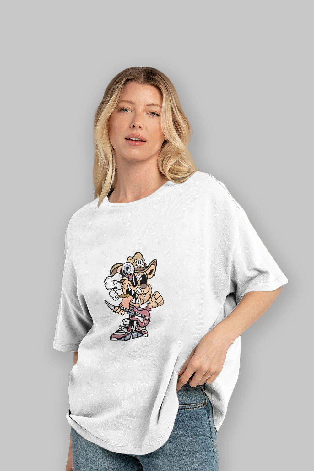 Freddy Bear Ön Baskılı Oversize t-shirt Erkek Kadın Unisex %100 Pamuk tişort
