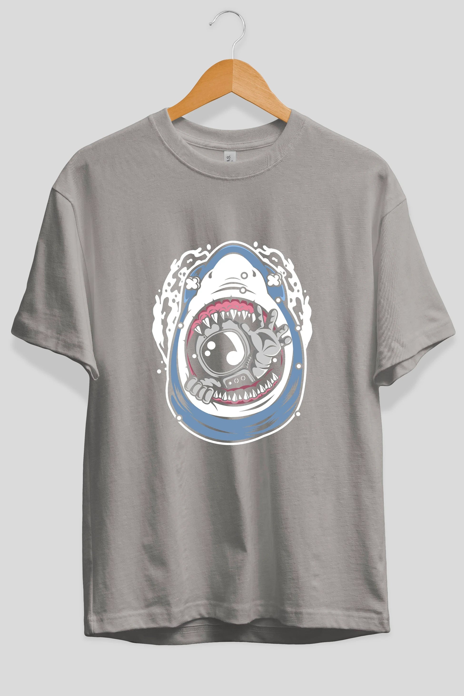 Astronaut Shark Ön Baskılı Oversize t-shirt Erkek Kadın Unisex