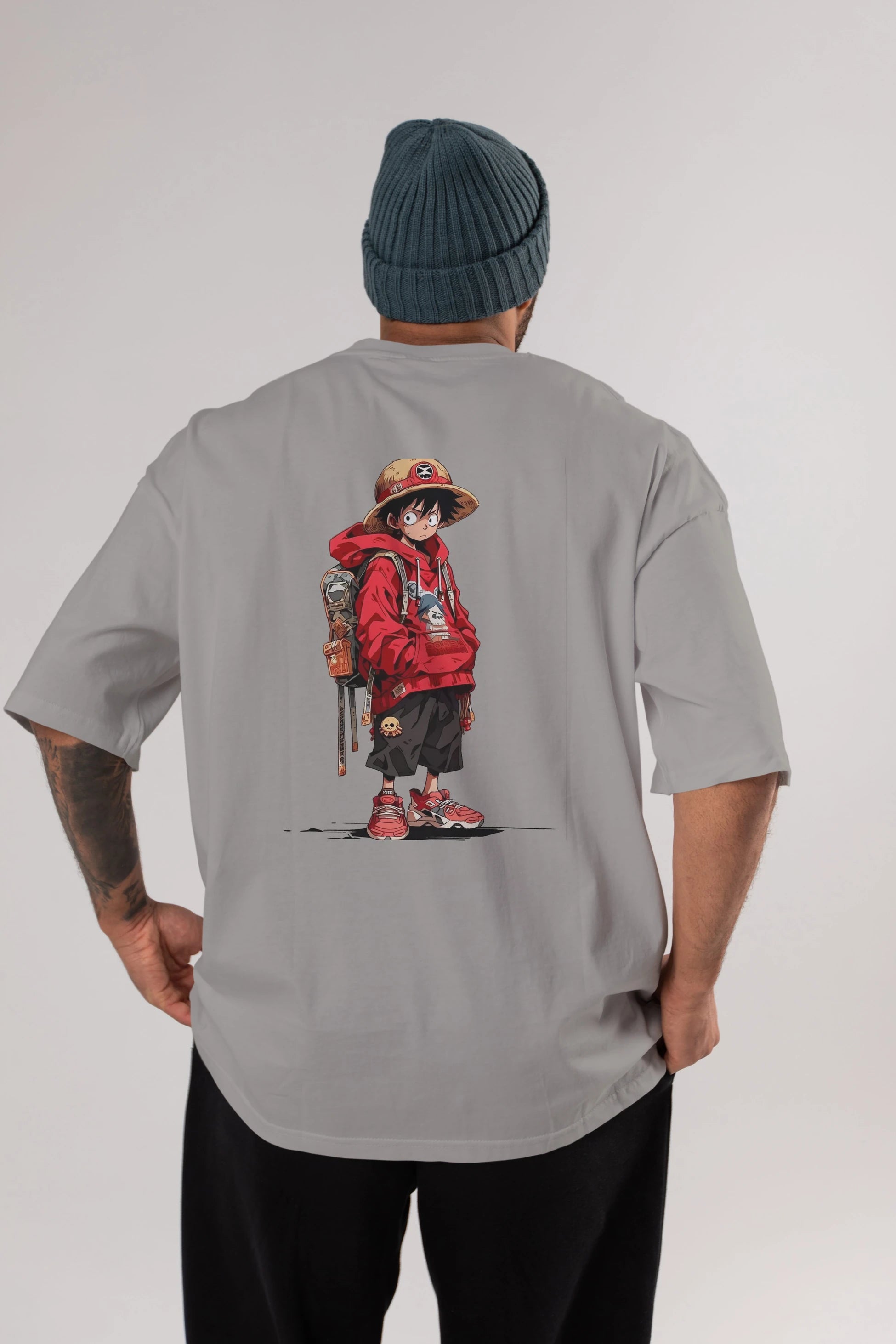 One Piece Arka Baskılı Oversize t-shirt Erkek Kadın Unisex %100 Pamuk Bisiklet Yaka tişort