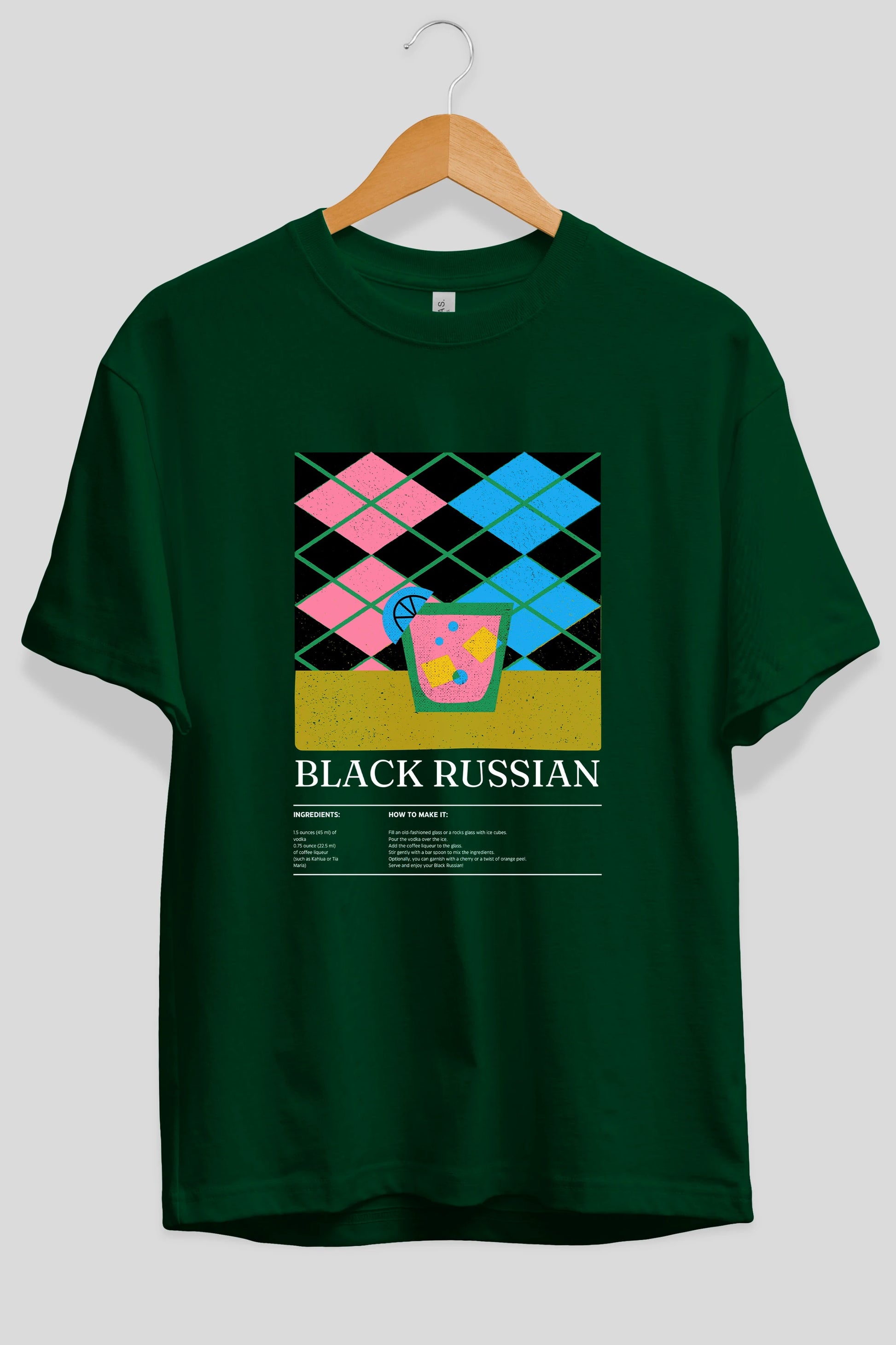 Black Russian Kokteyl Ön Baskılı Oversize t-shirt Erkek Kadın %100 Pamuk Bisiklet Yaka tişort