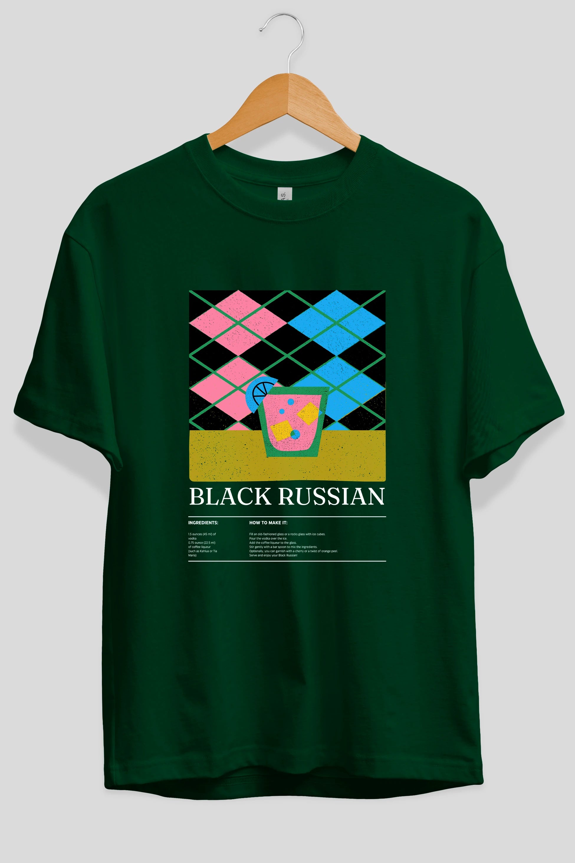 Black Russian Kokteyl Ön Baskılı Oversize t-shirt Erkek Kadın %100 Pamuk Bisiklet Yaka tişort