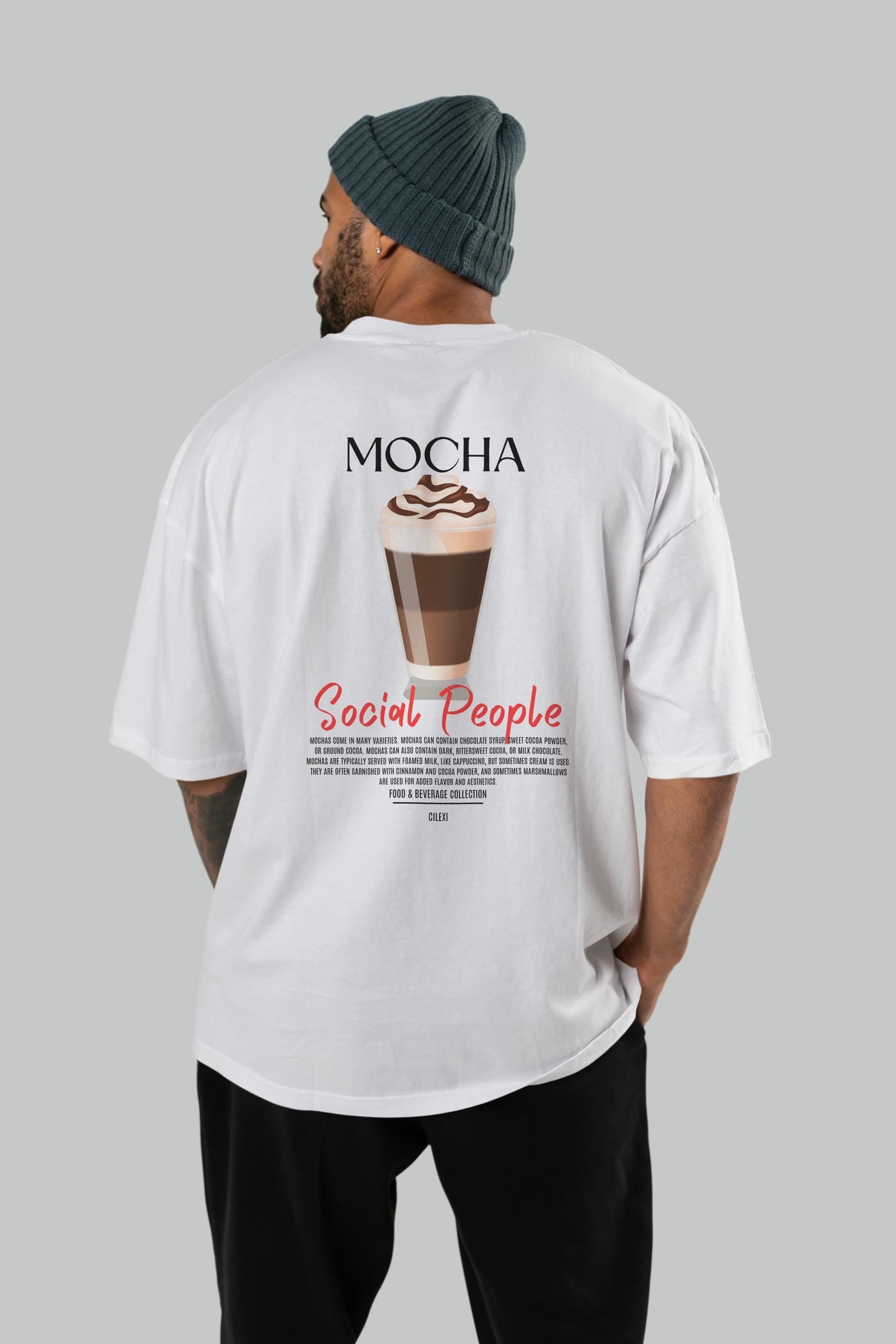Mocha Kokteyl Serisi Baskılı Oversize t-shirt Erkek Kadın Unisex %100 Pamuk Bisiklet Yaka tişort