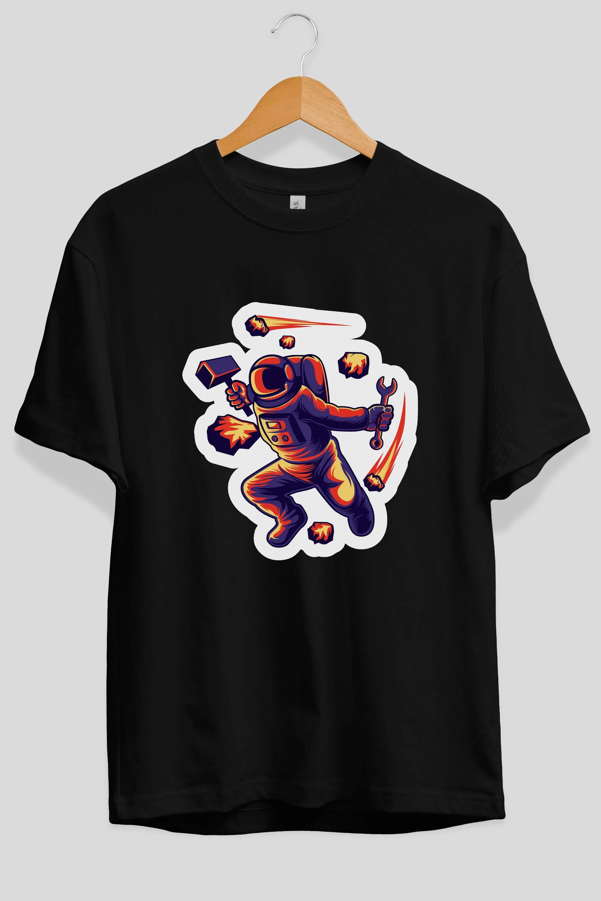 Astronaut Block Meteor Sticker Ön Baskılı Oversize t-shirt Erkek Kadın Unisex