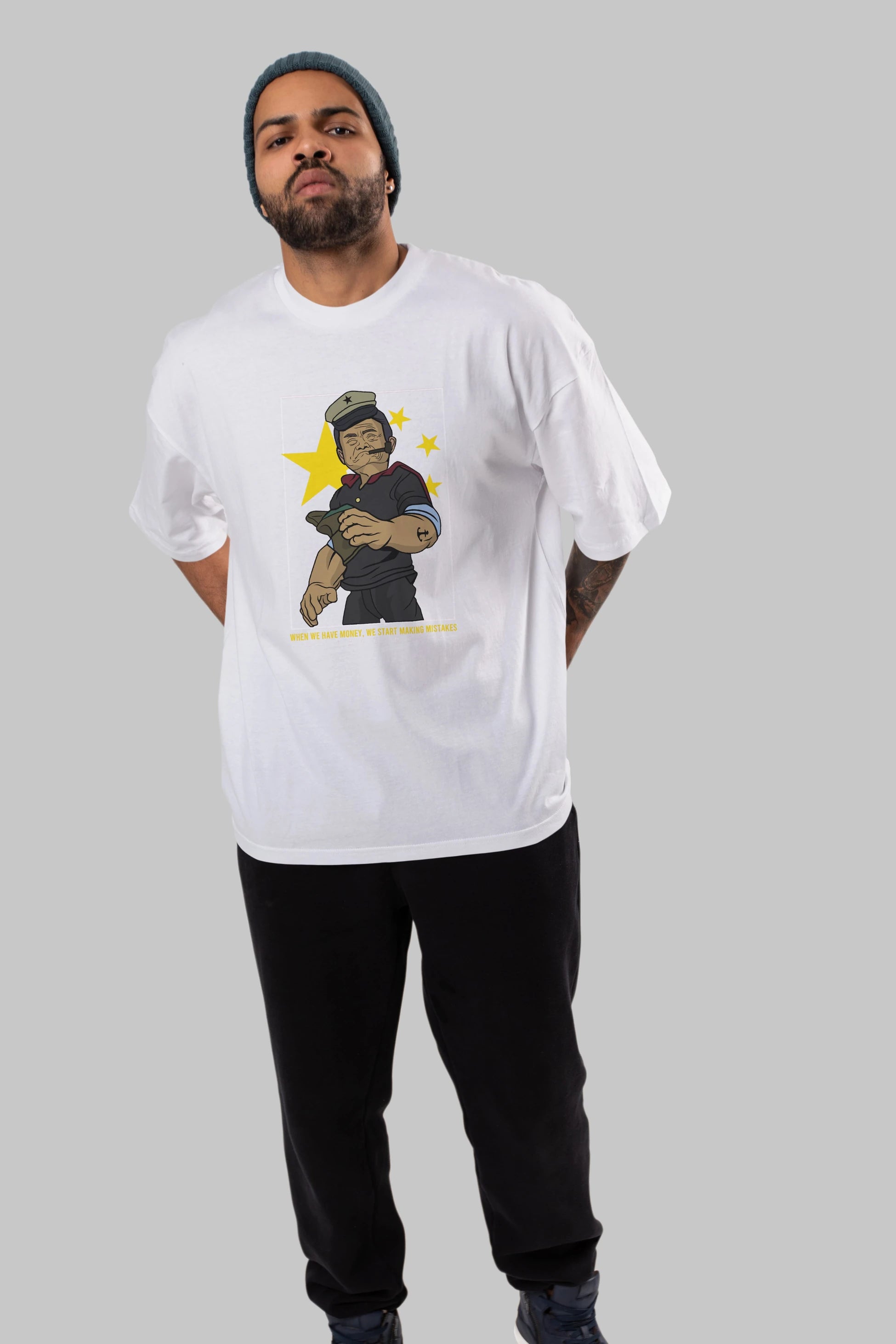 Popeye Jack Ma Ön Baskılı Oversize t-shirt Erkek Kadın Unisex %100 Pamuk tişort