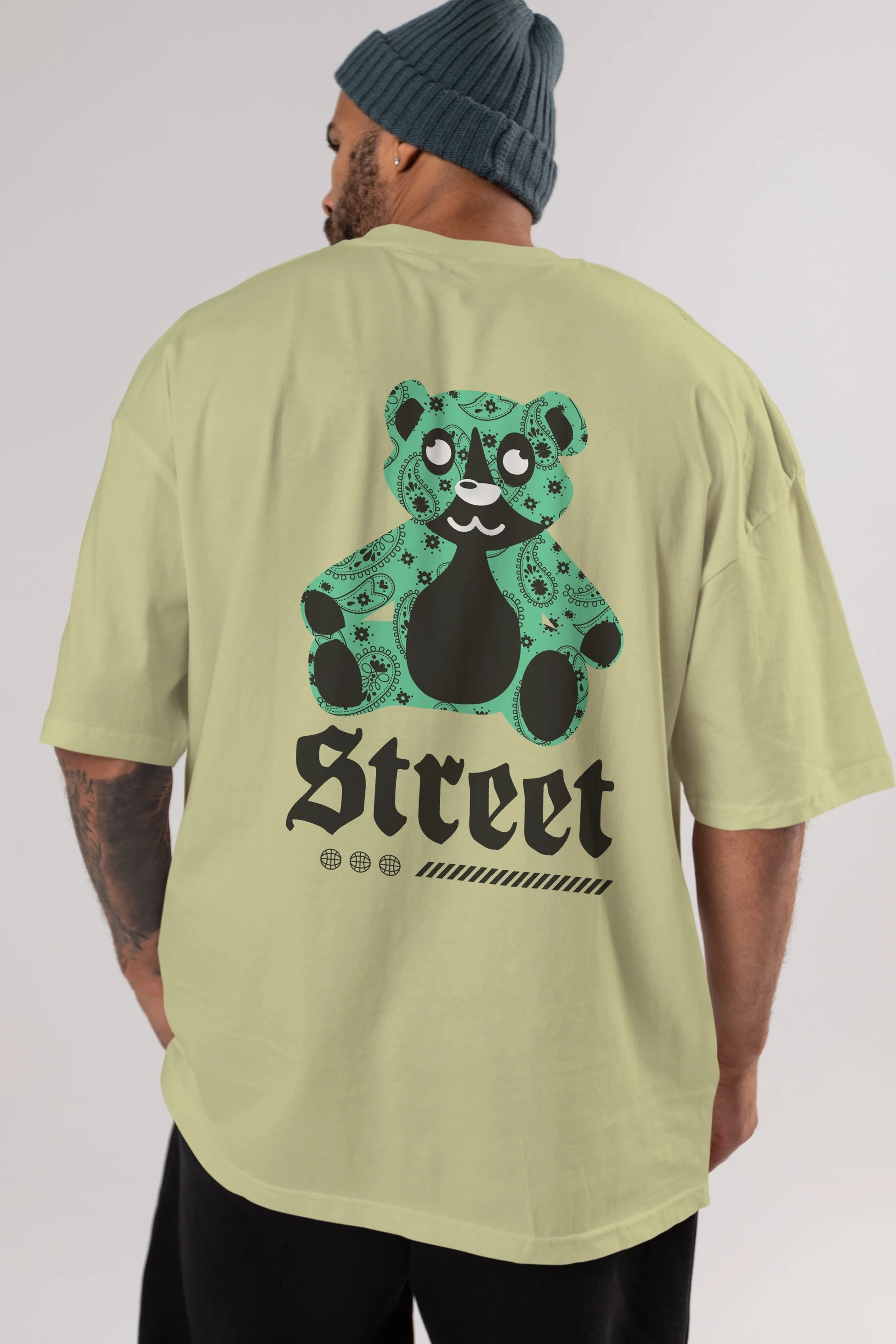 Street Bear Arka Baskılı Oversize t-shirt Erkek Kadın Unisex