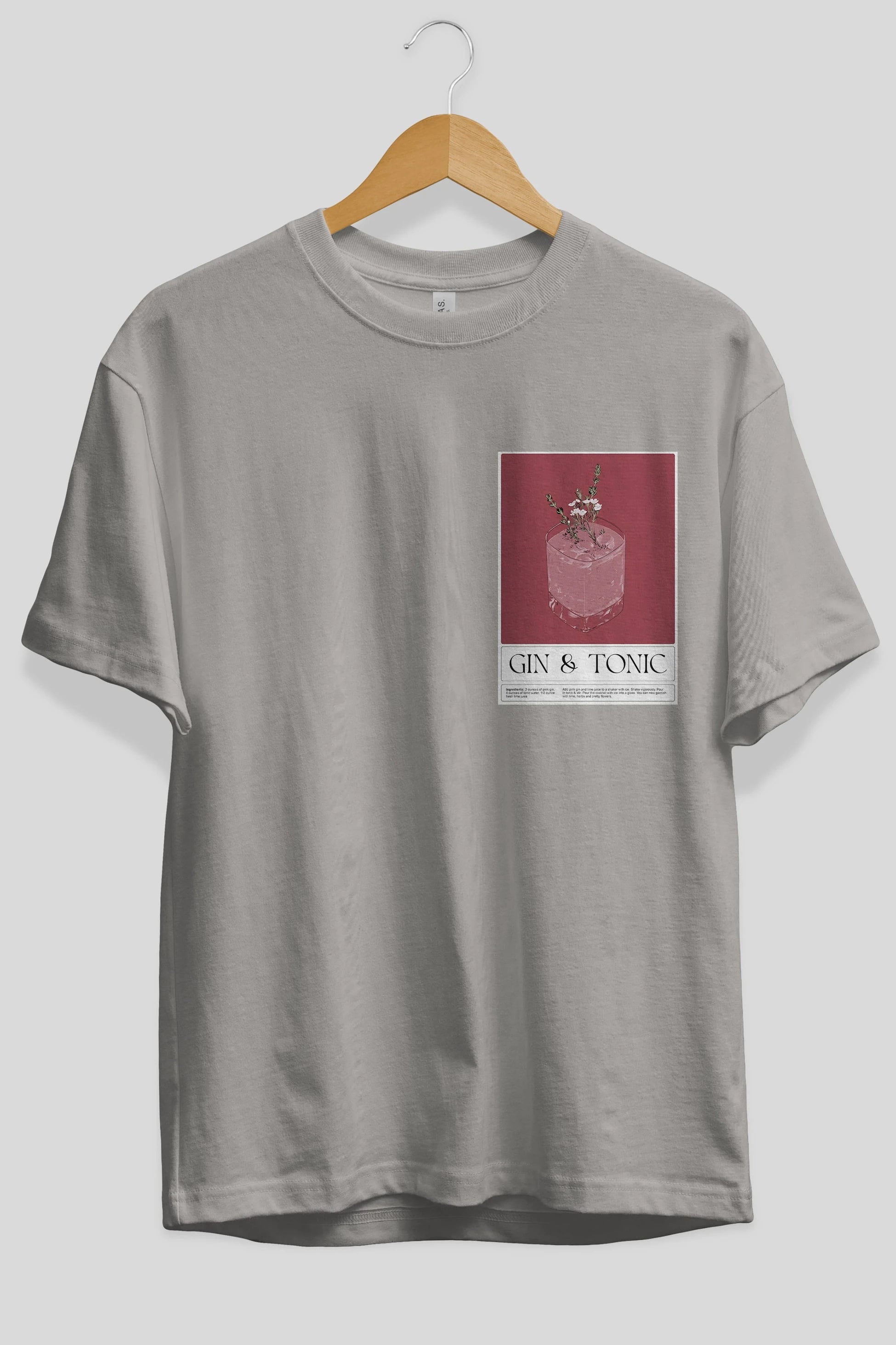 Gin Tonic 4 Ön Sol Baskılı Oversize t-shirt Erkek Kadın Unisex %100 Pamuk Bisiklet Yaka tişort