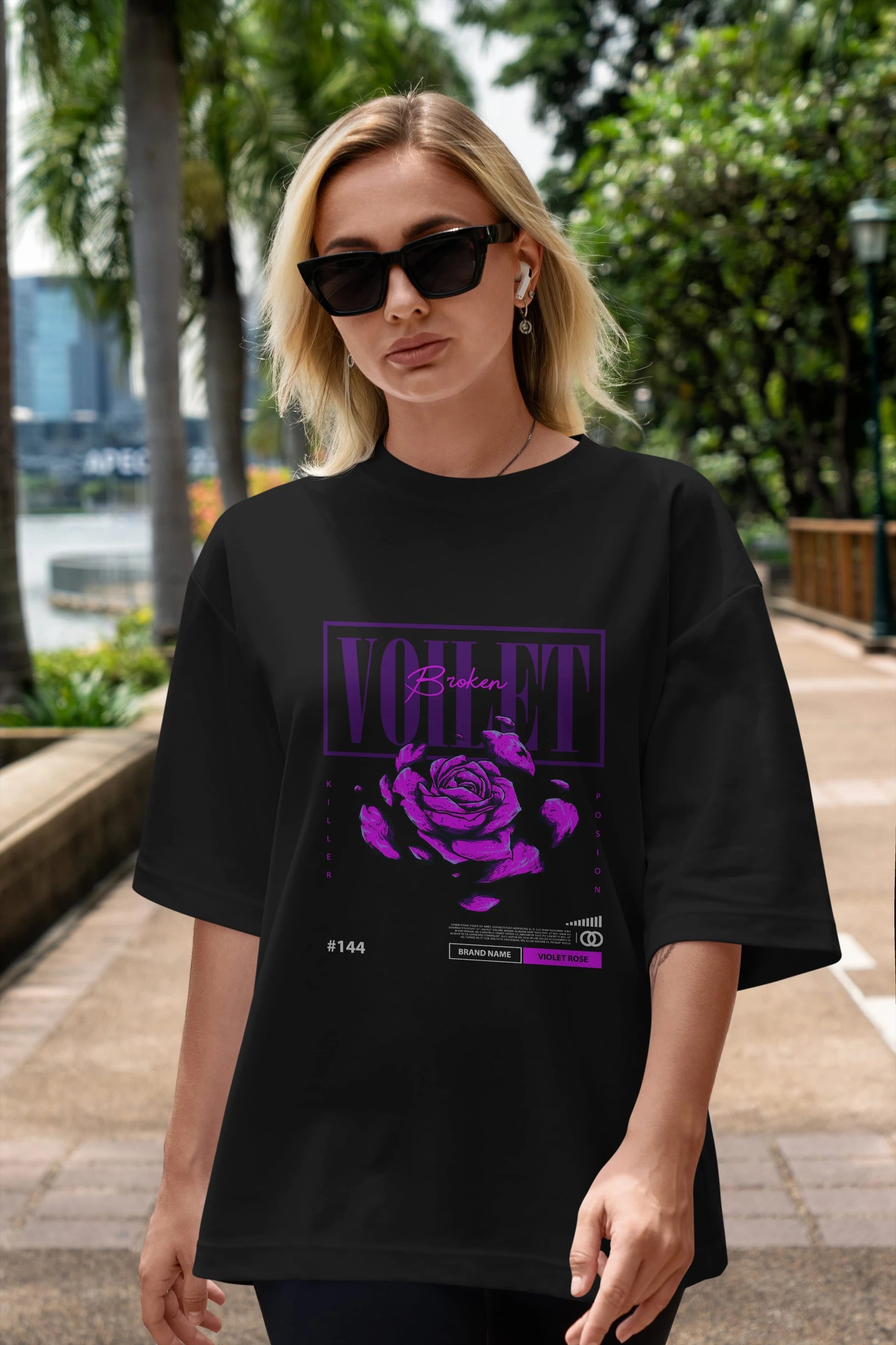 Voilet Broken Ön Baskılı Oversize t-shirt Erkek Kadın Unisex