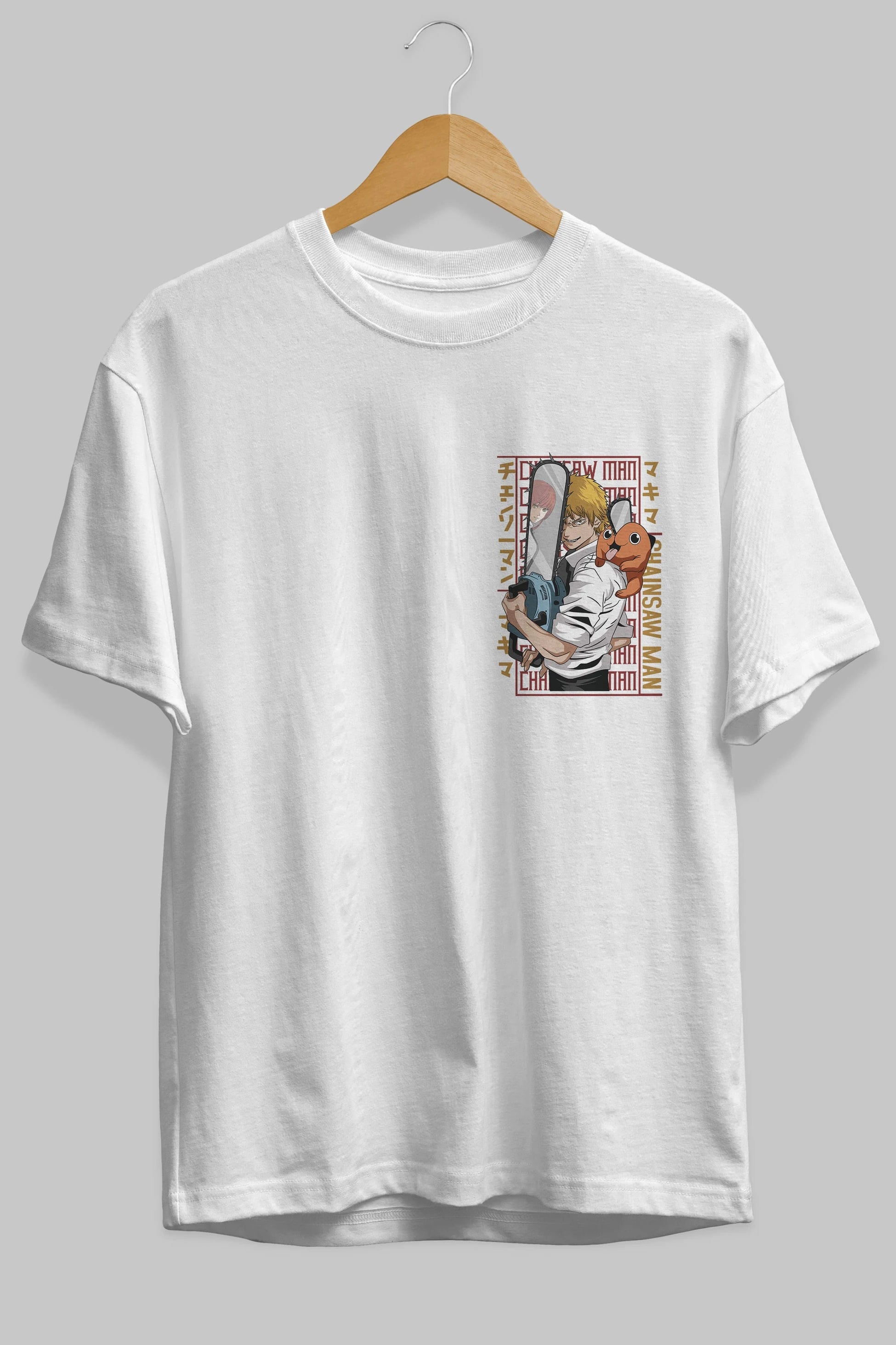 Chainsaw DENJI Ön Sol Baskılı Oversize t-shirt Erkek Kadın Unisex %100 Pamuk Bisiklet Yaka tişort