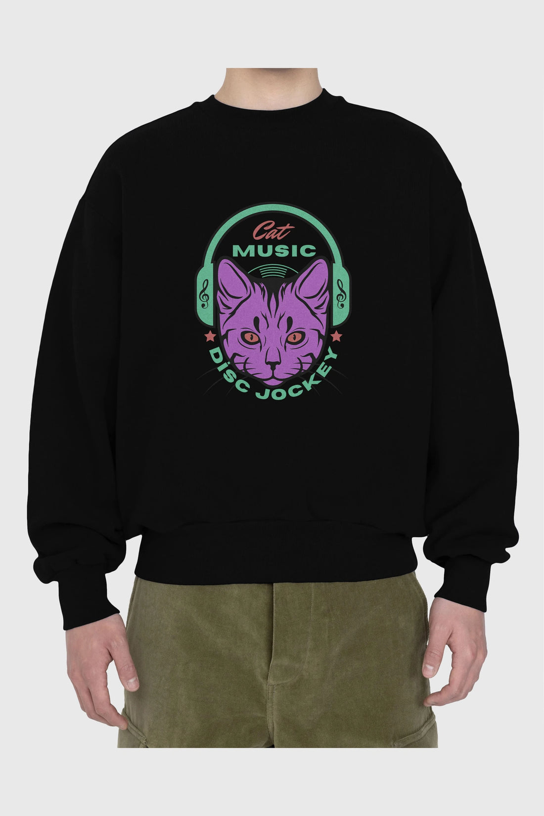 Cat Music Ön Baskılı Oversize Sweatshirt Erkek Kadın Unisex