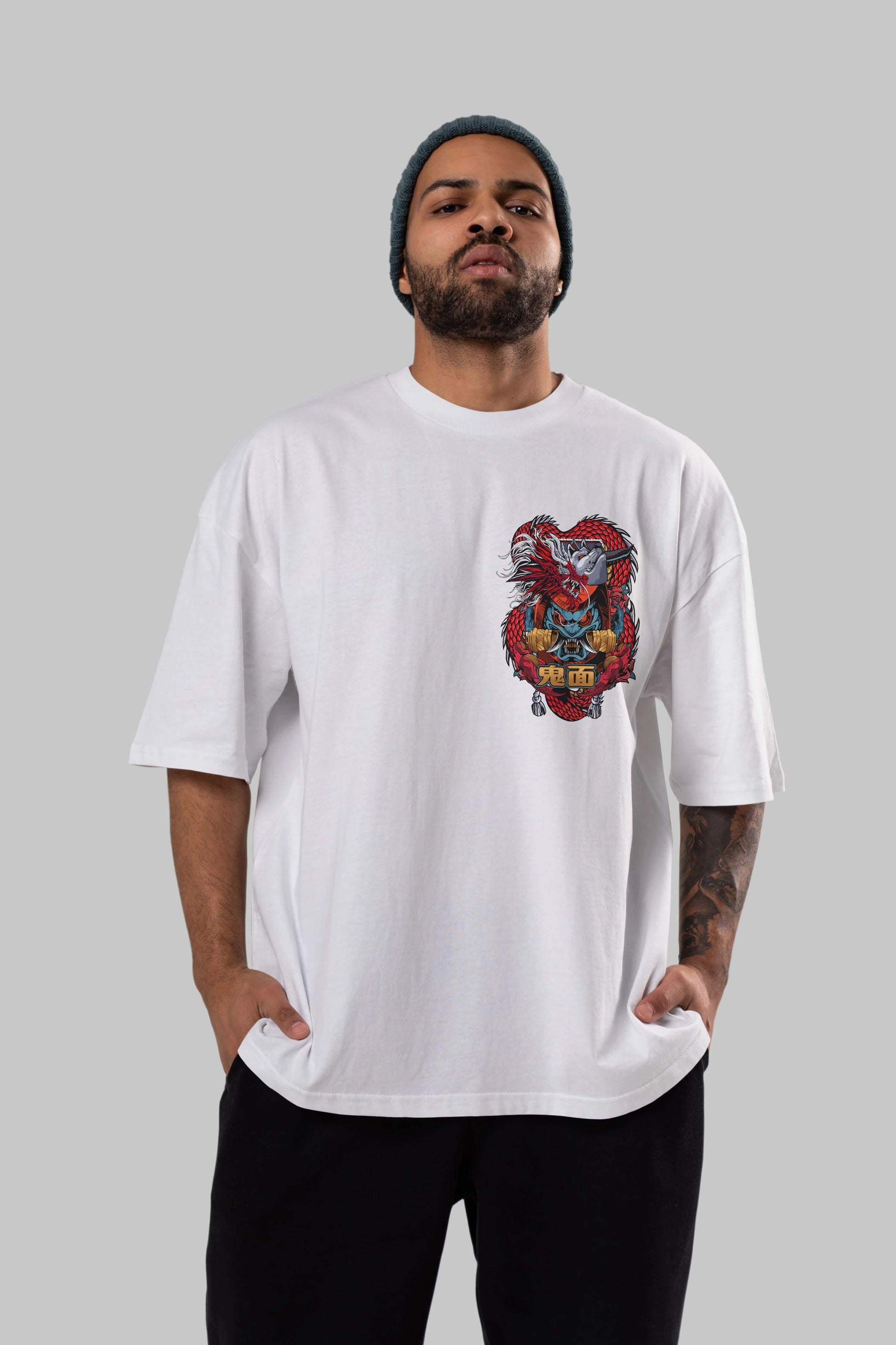 TRIBAL Ön Sol Baskılı Oversize t-shirt Erkek Kadın Unisex %100 Pamuk Bisiklet Yaka tişort